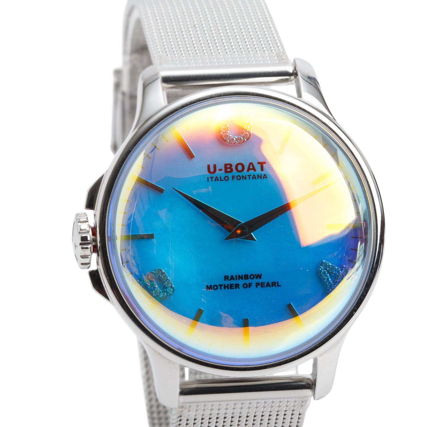 U-Boat Stainless Steel Italo Fontana 38 MM Quartz Watch Rainbow Mother of Pearl Dial w/ Box