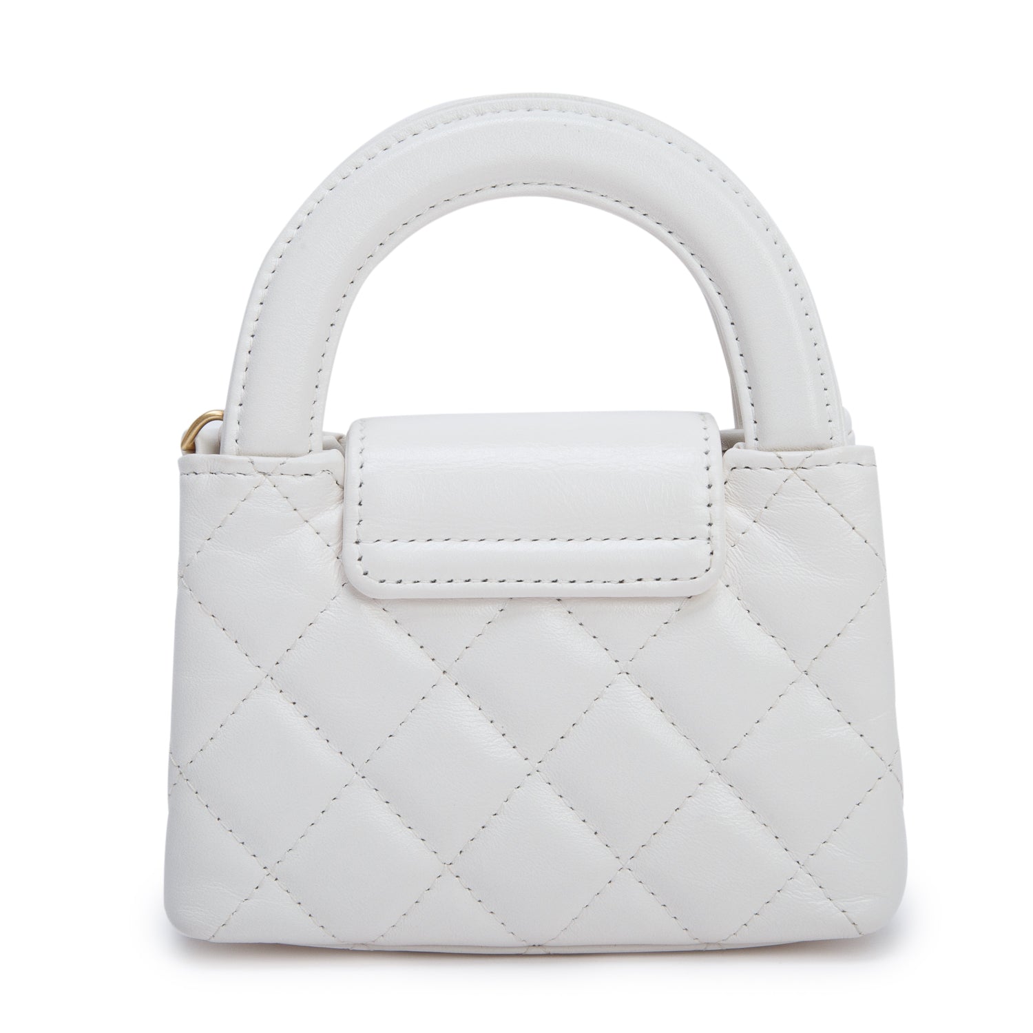Chanel White Shiny Aged Calfskin Quilted Mini Nano Kelly Shopper w/ Box