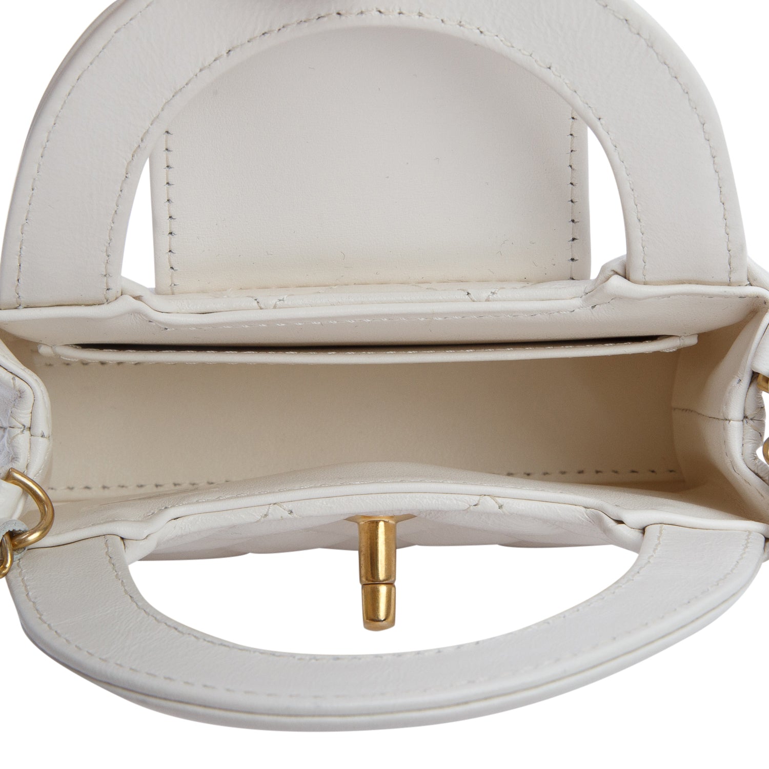 Chanel White Shiny Aged Calfskin Quilted Mini Nano Kelly Shopper w/ Box