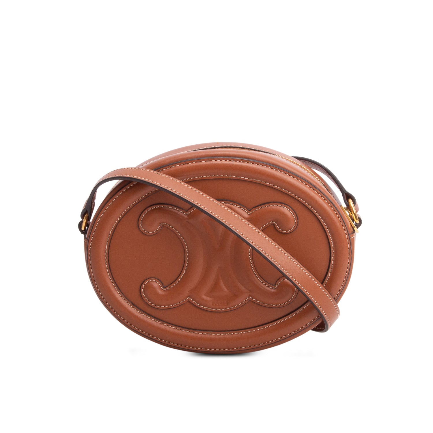 Celine 2022 Brown Smooth Calfskin Triomphe Oval Crossbody