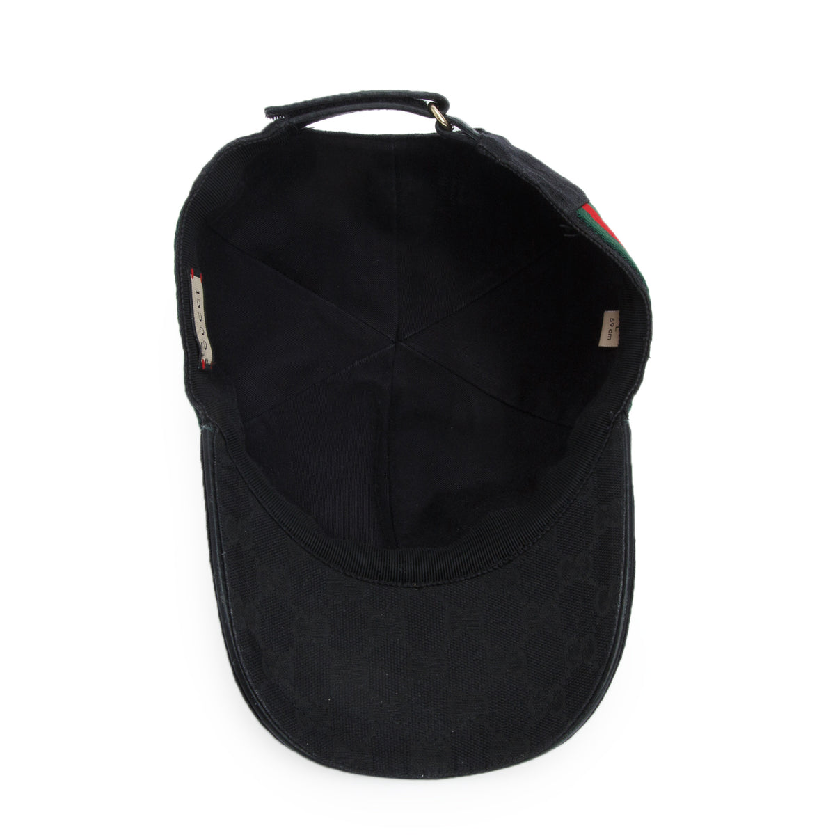 Gucci Black GG Canvas Baseball Hat with Web, Size L 59