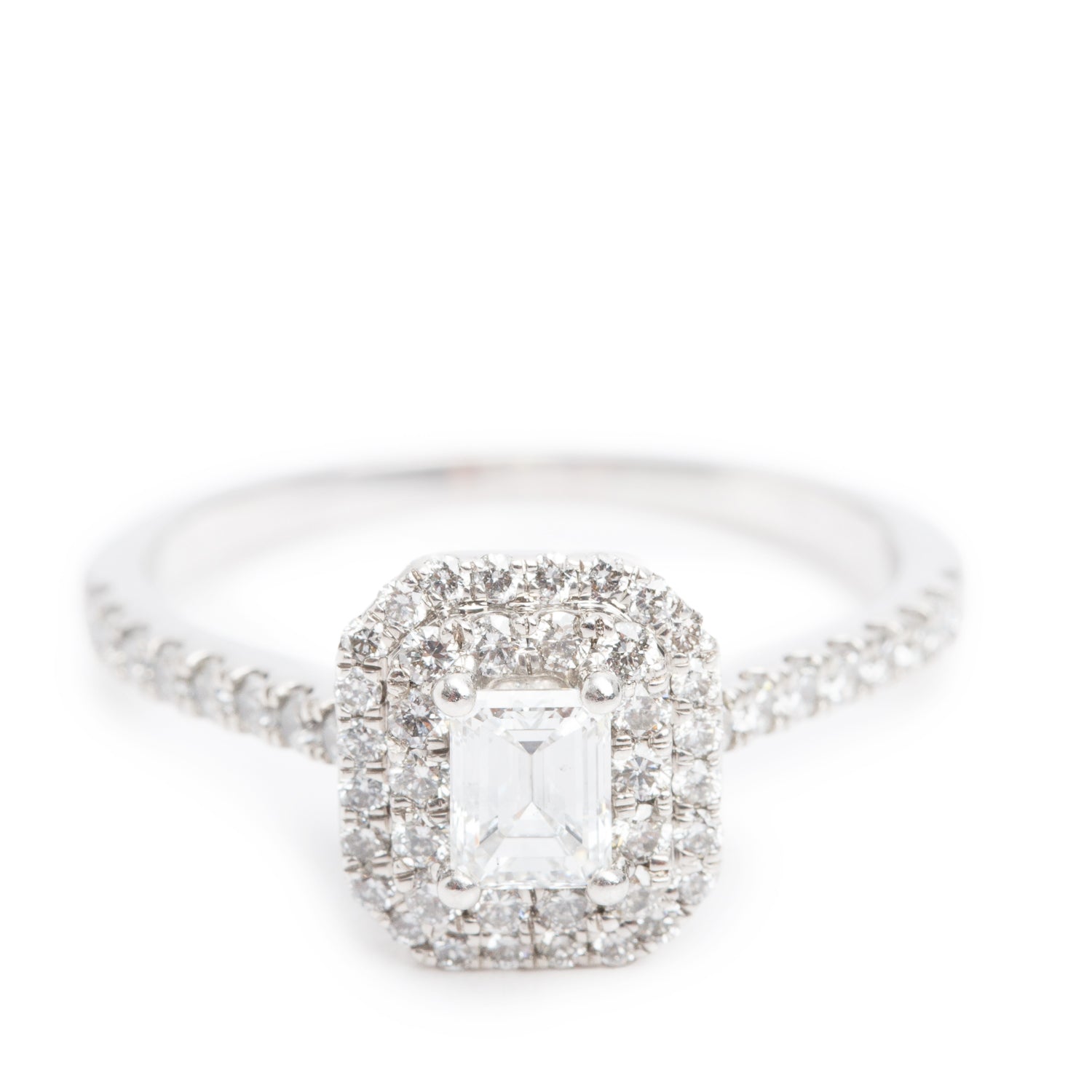 14k White Gold 0.50 ct. Emeral Cut Diamond Engagement Ring, Size 9
