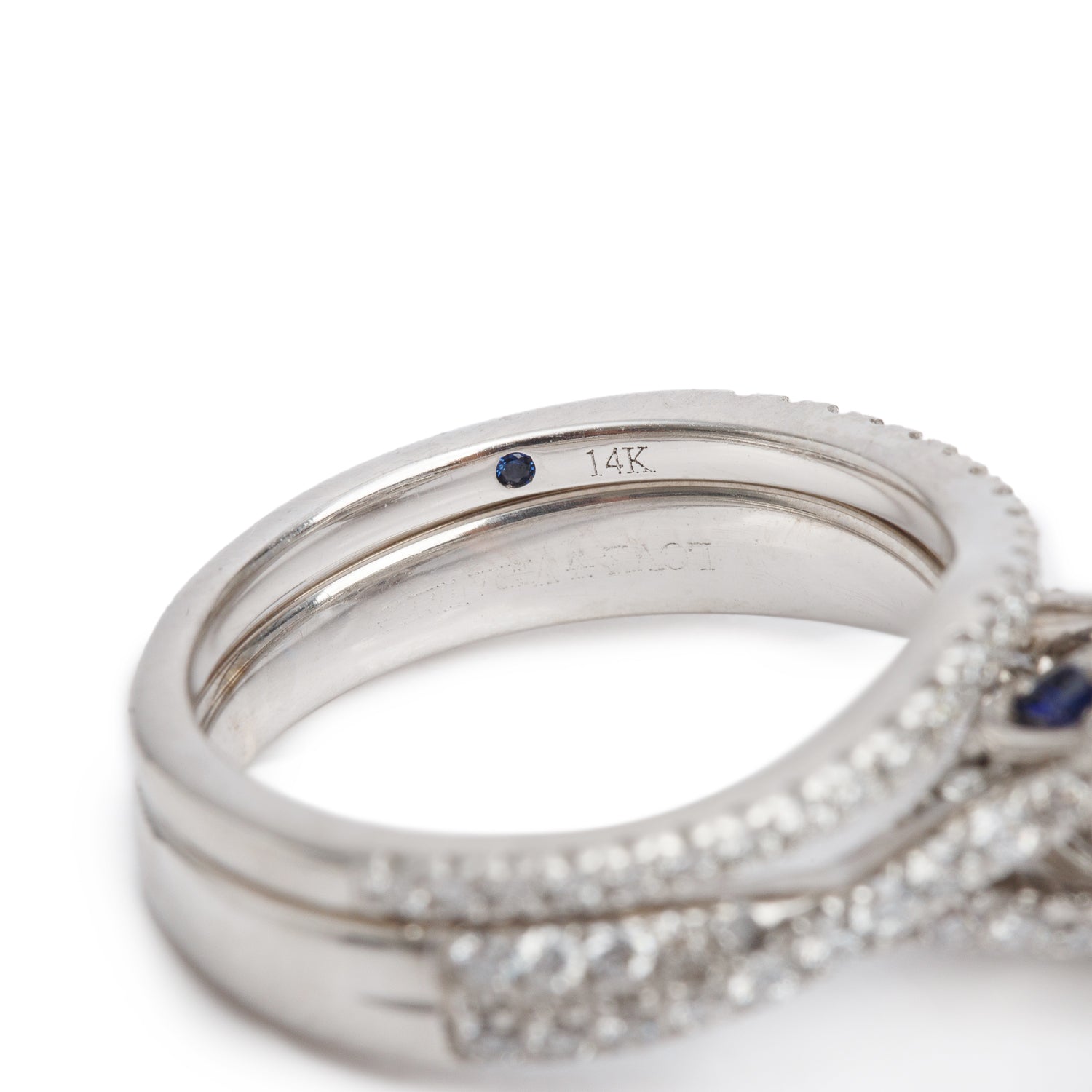 14k White Gold 0.50 ct. Round Cut Diamond Engagement Ring & Half Eternity Band Ring Set, Size 6 w/ Box & Certificate
