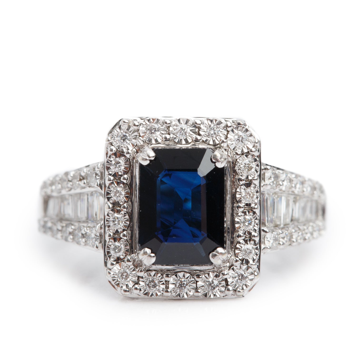 Effy 14k White Gold  Blue Sapphire & Diamond Cocktail Ring, Size 5.25