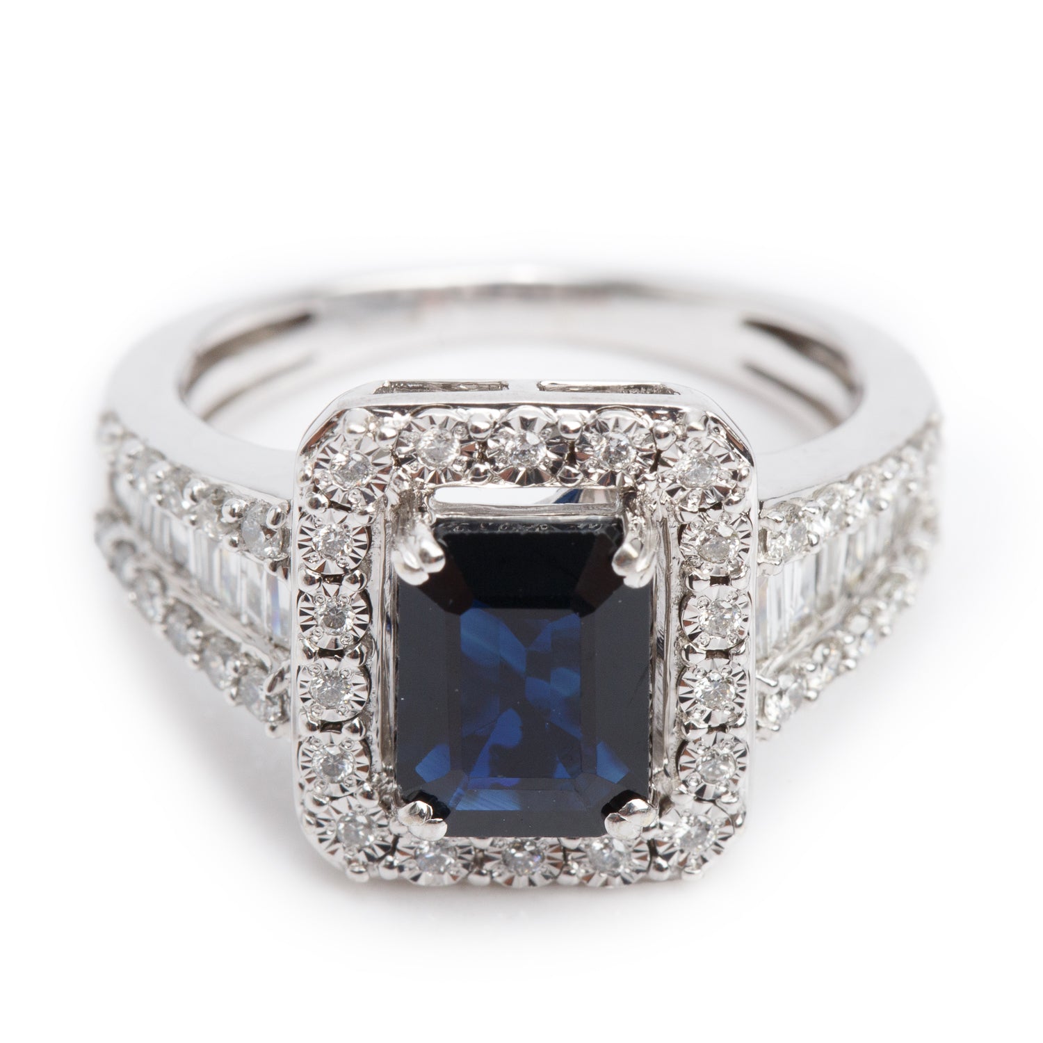 Effy 14k White Gold  Blue Sapphire & Diamond Cocktail Ring, Size 5.25