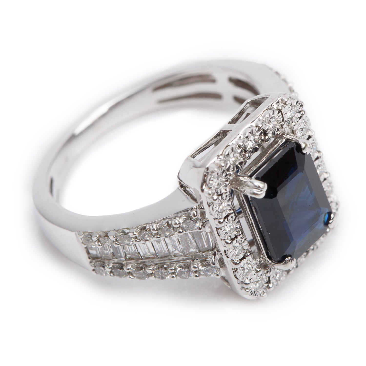Effy 14k White Gold  Blue Sapphire & Diamond Cocktail Ring, Size 5.25