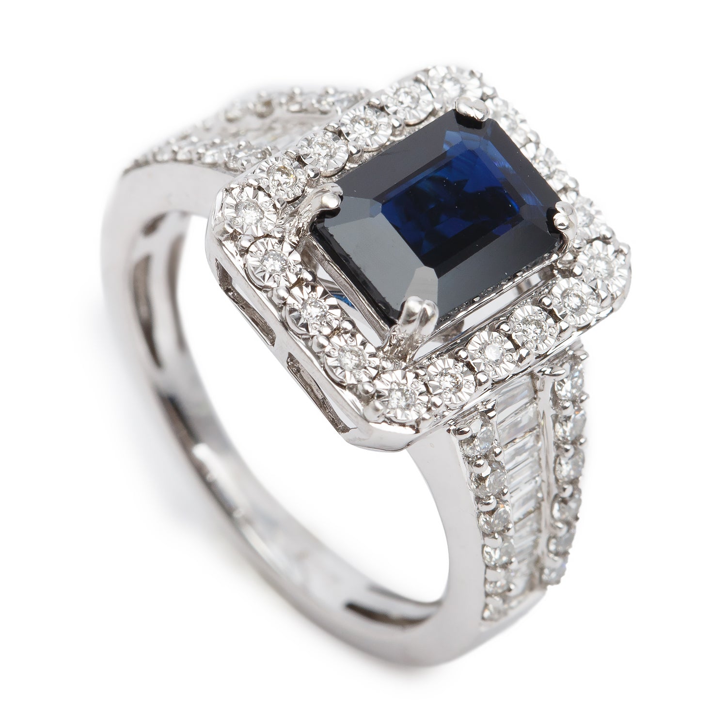 Effy 14k White Gold  Blue Sapphire & Diamond Cocktail Ring, Size 5.25