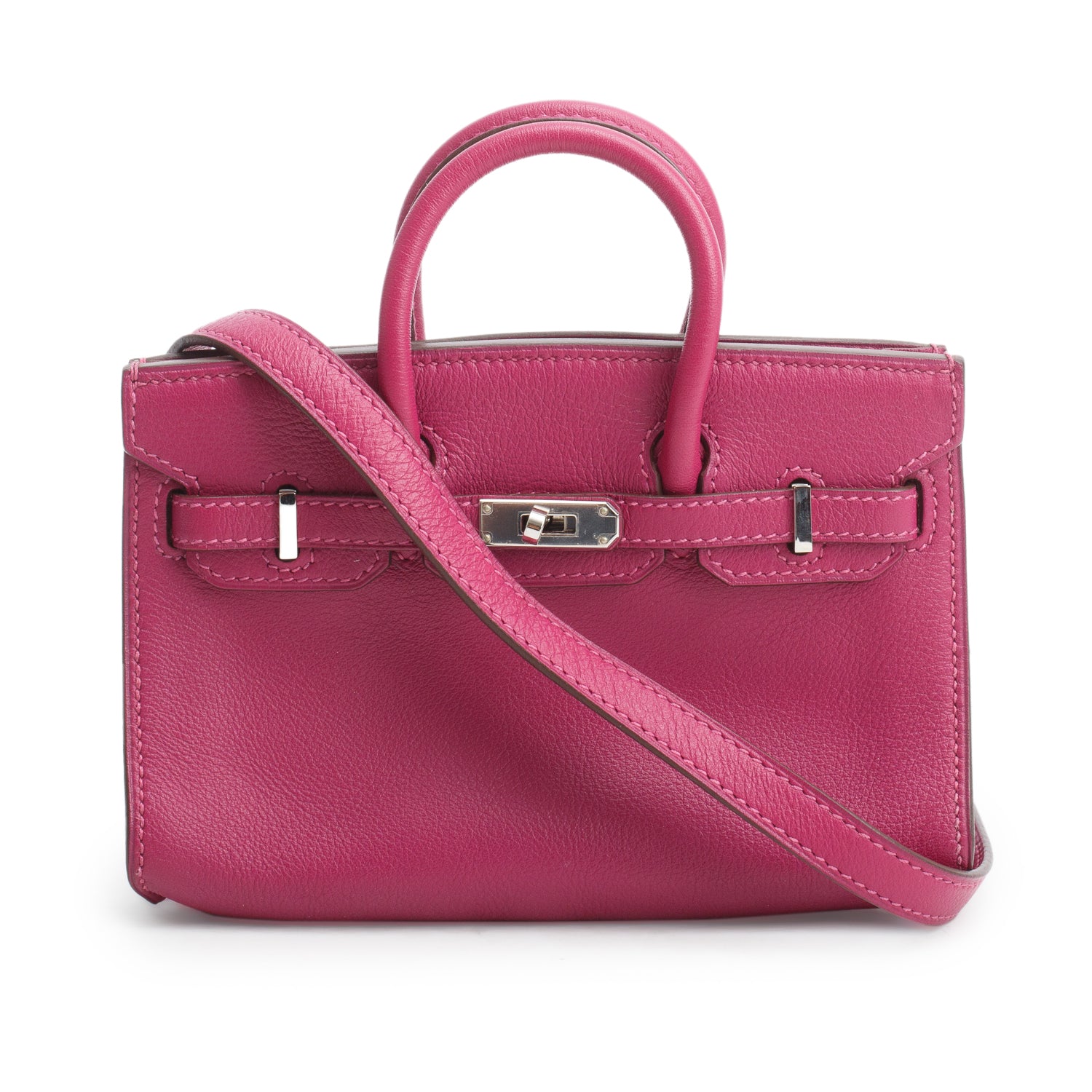 Hermes Rose Pourpre Swift Leather Micro Birkin 15 w/ Strap