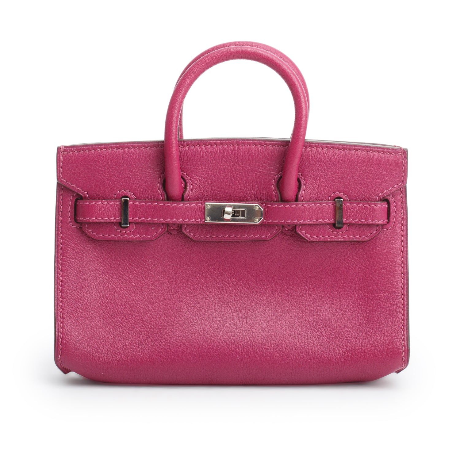 Hermes Rose Pourpre Swift Leather Micro Birkin 15 w/ Strap