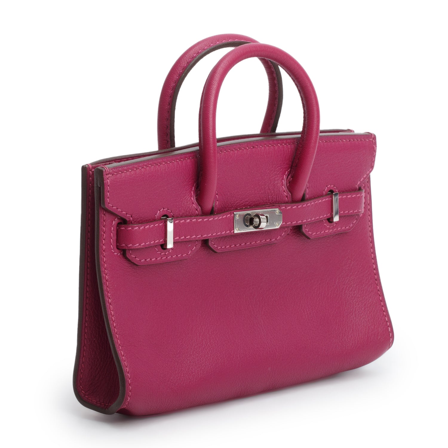 Hermes Rose Pourpre Swift Leather Micro Birkin 15 w/ Strap