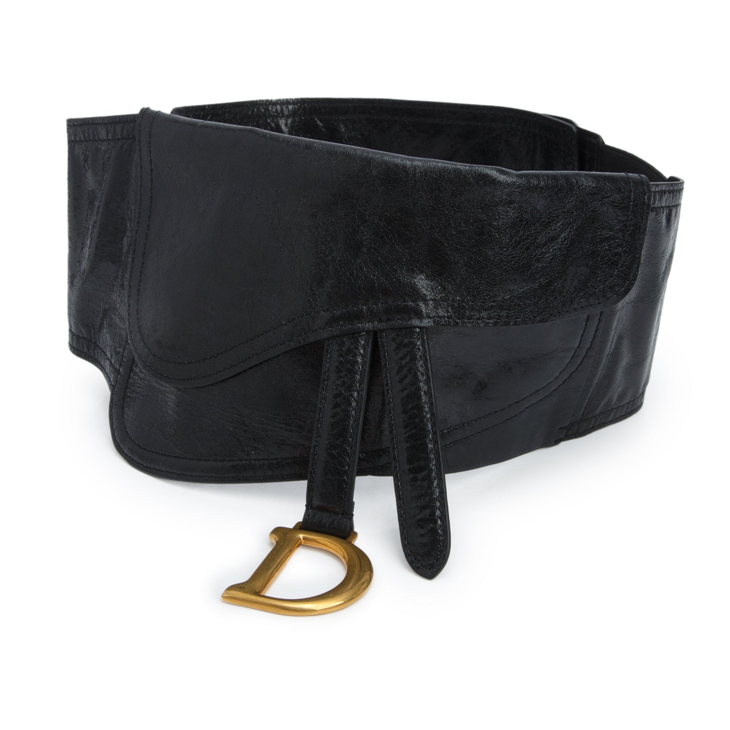 Christian Dior Black Crinkled Lambskin Saddle Waist Belt
