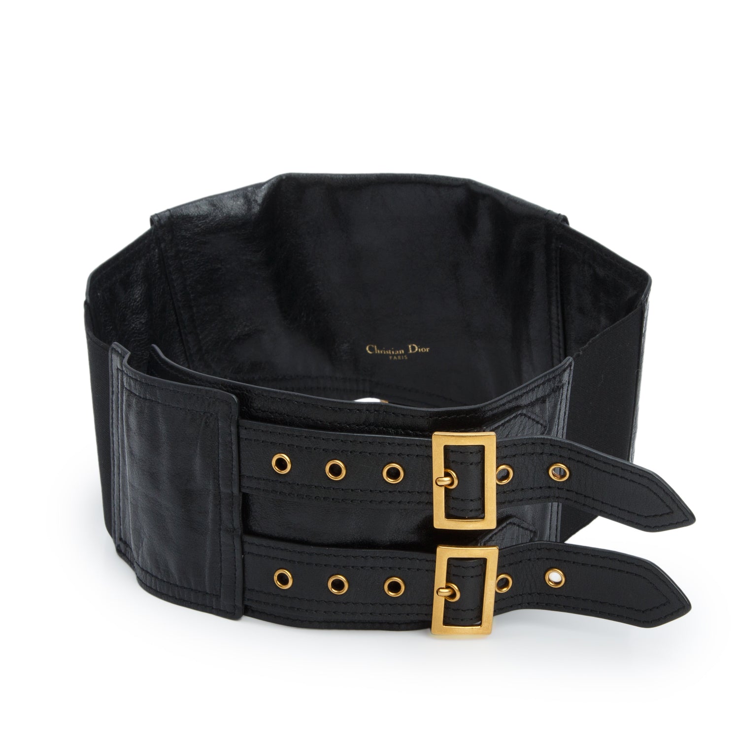 Christian Dior Black Crinkled Lambskin Saddle Waist Belt