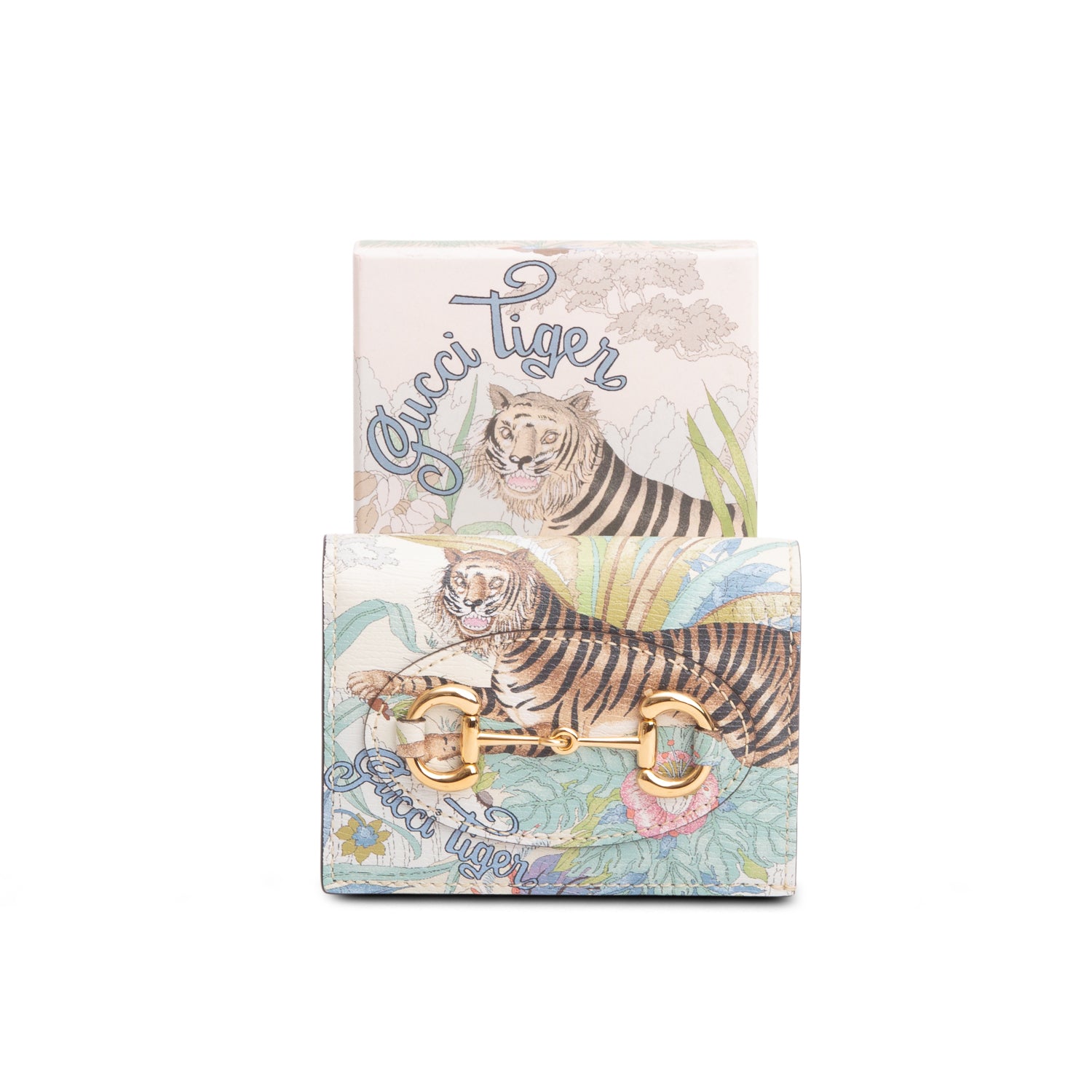 Gucci Multicolour New Shangai Calfskin Tiger Savanah Horsebit 1955 Card Case Wallet w/ Box