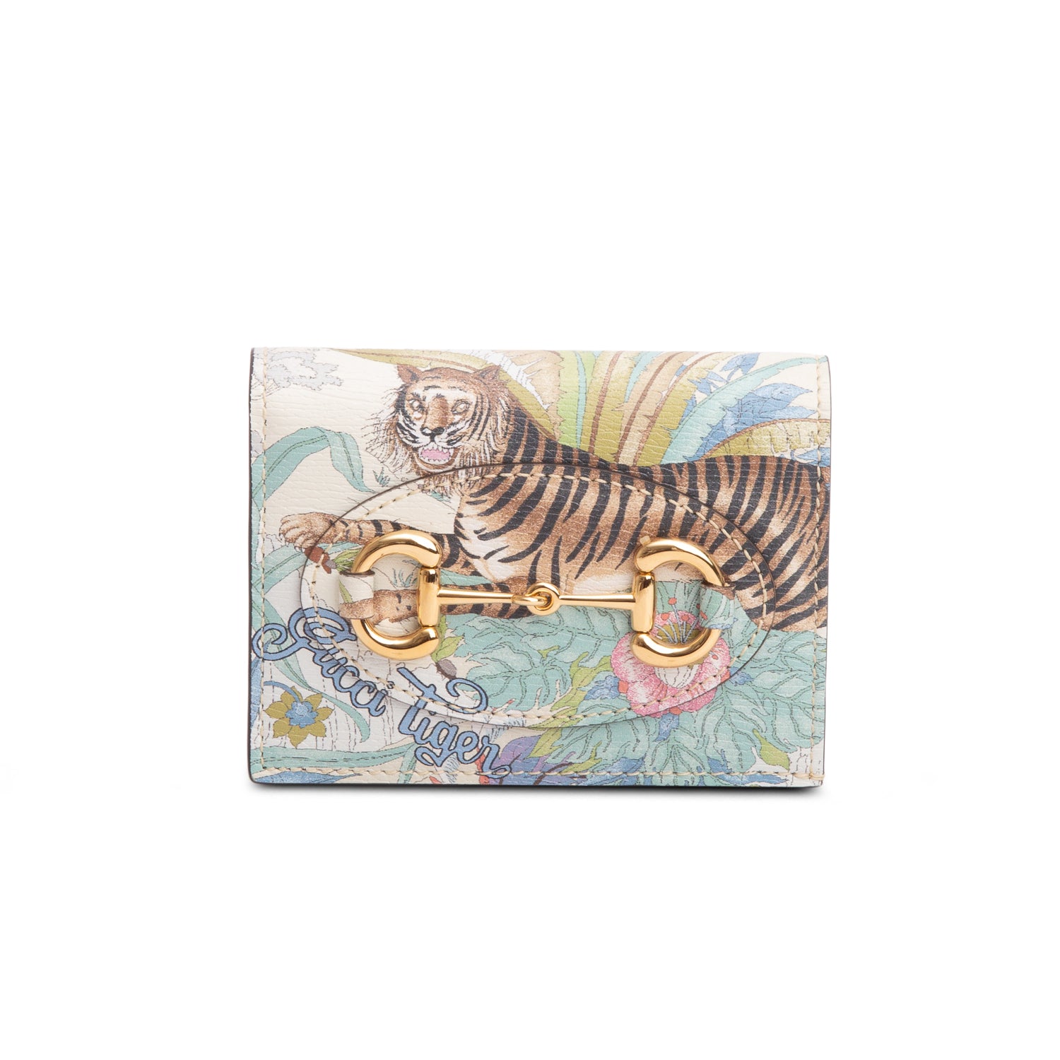 Gucci Multicolour New Shangai Calfskin Tiger Savanah Horsebit 1955 Card Case Wallet w/ Box