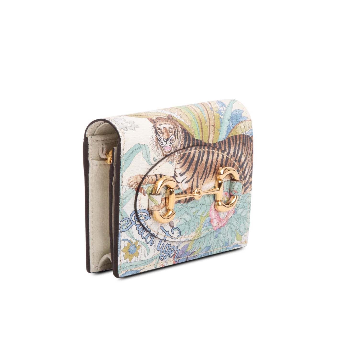 Gucci Multicolour New Shangai Calfskin Tiger Savanah Horsebit 1955 Card Case Wallet w/ Box