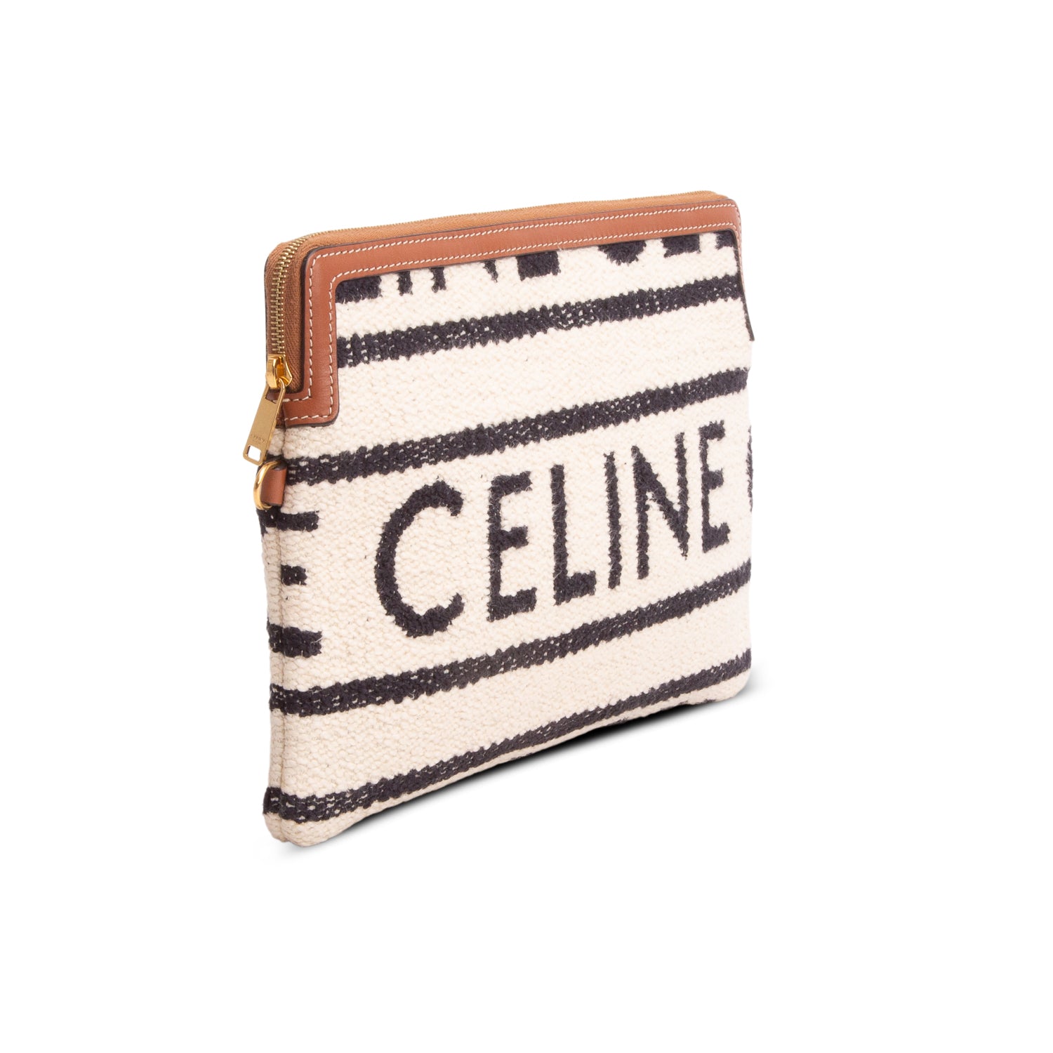 Celine 2022 Neutral All Over Textile Calfskin Striped Small Pouch
