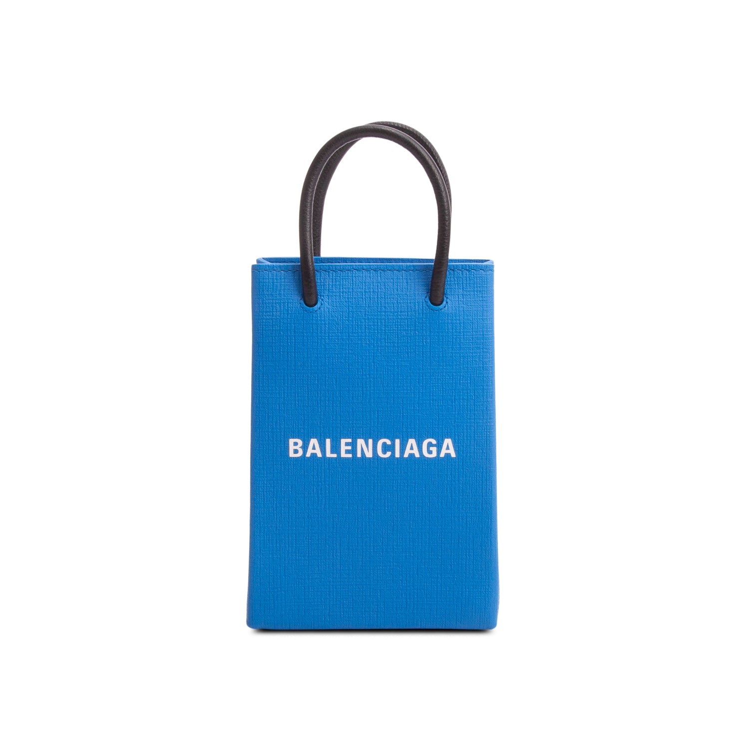 Balenciaga Blue Square Calfskin Logo Shopping Phone Holder Bag