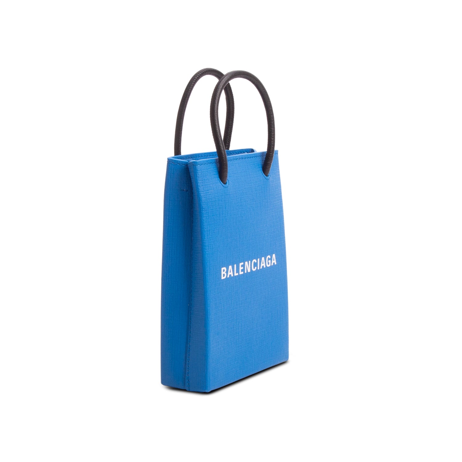 Balenciaga Blue Square Calfskin Logo Shopping Phone Holder Bag