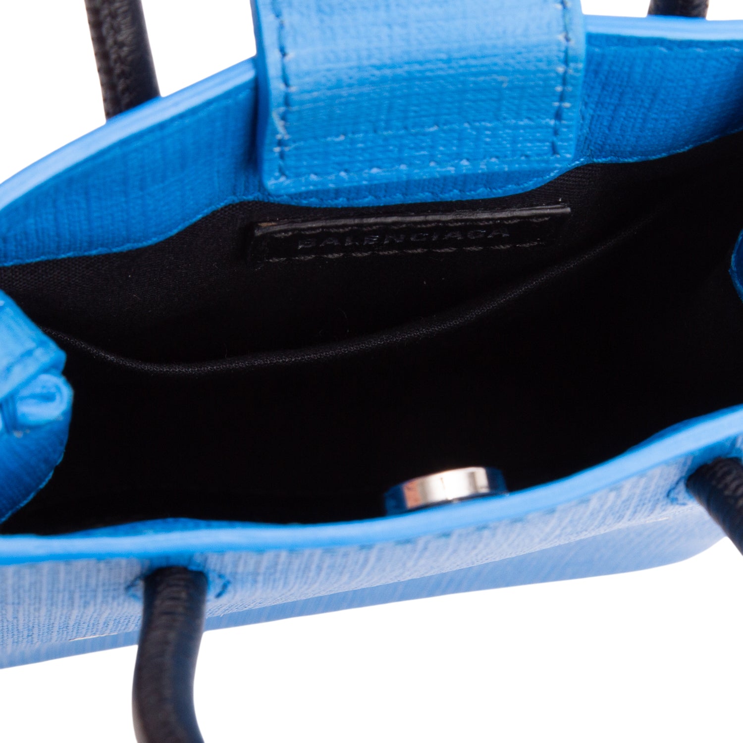 Balenciaga Blue Square Calfskin Logo Shopping Phone Holder Bag