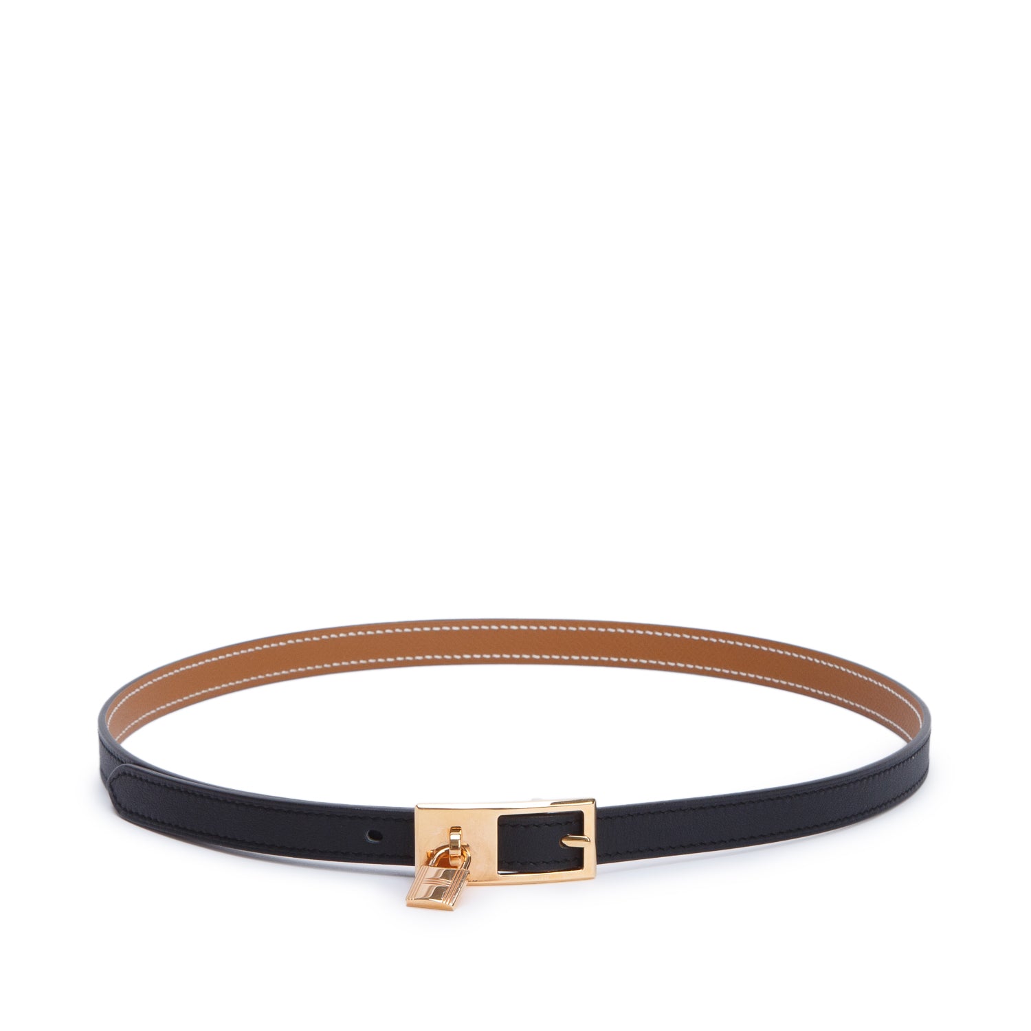 Hermes 2021 Noir/Gold Swift & Epsom Leather Lucky 15 Reversible Belt, Size 90 w/ Box