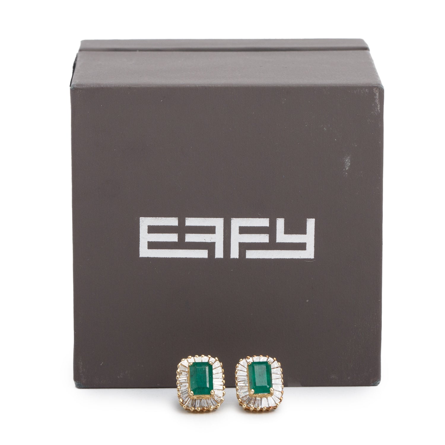 Effy 14k Yellow Gold Emerald & Diamond Stud Earrings w/ Box