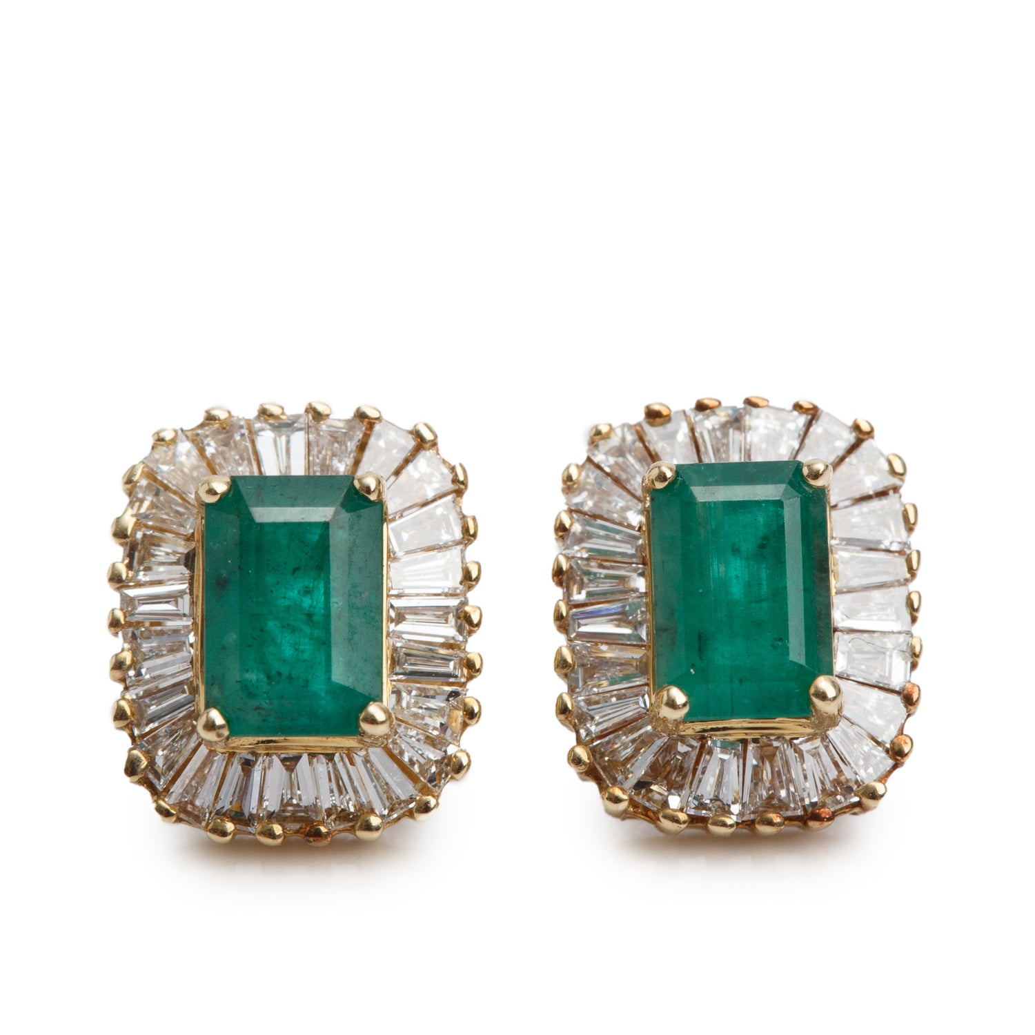 Effy 14k Yellow Gold Emerald & Diamond Stud Earrings w/ Box