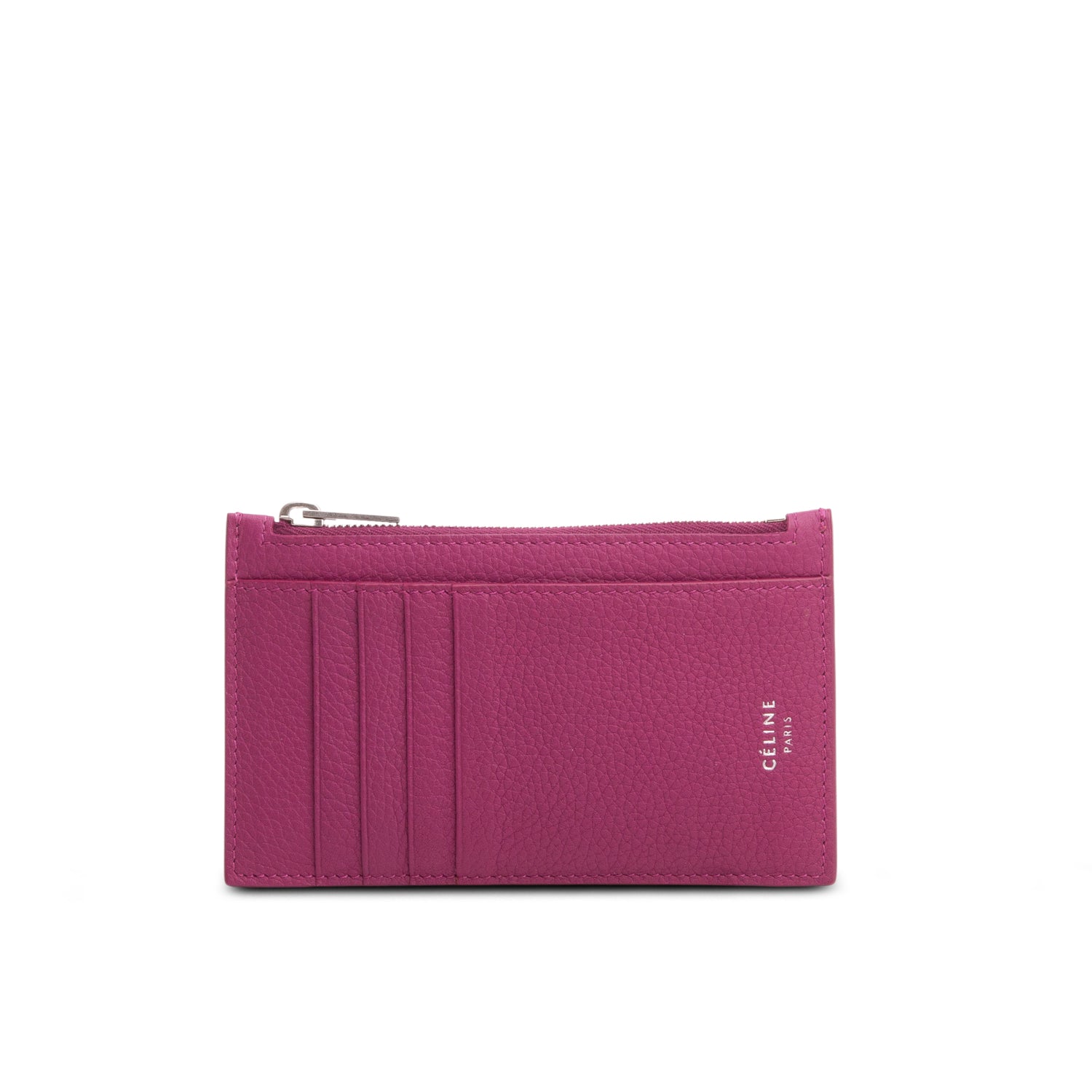 Celine Purple Grained Calfskin Zipped Compact Card Holder