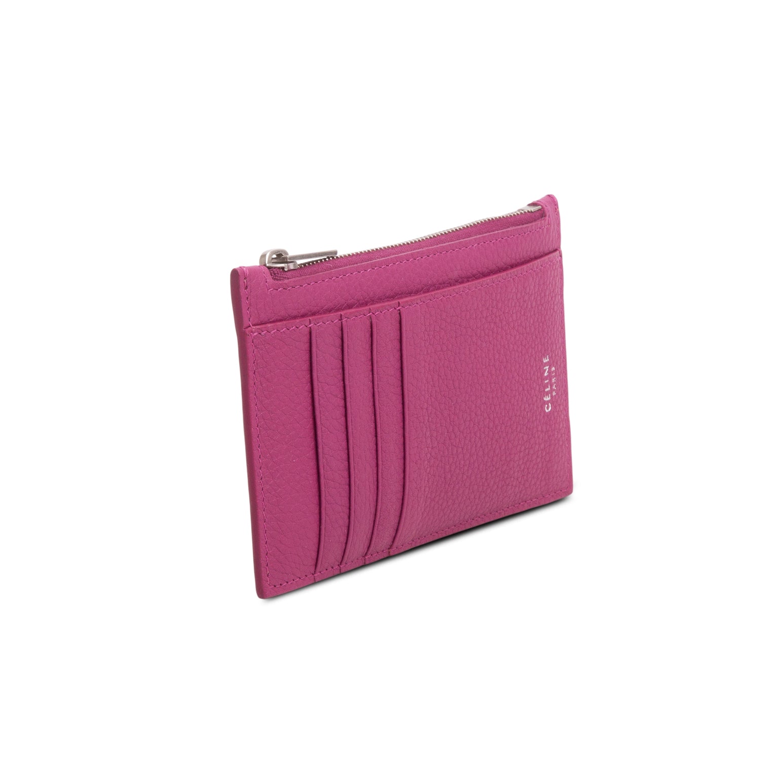 Celine Purple Grained Calfskin Zipped Compact Card Holder