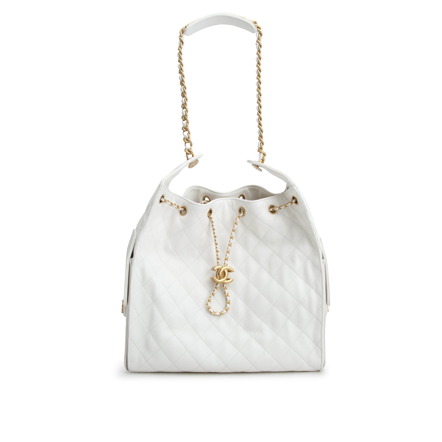 Chanel White Caviar Quilted Medium 25 Handbag w/ Box & Pouch