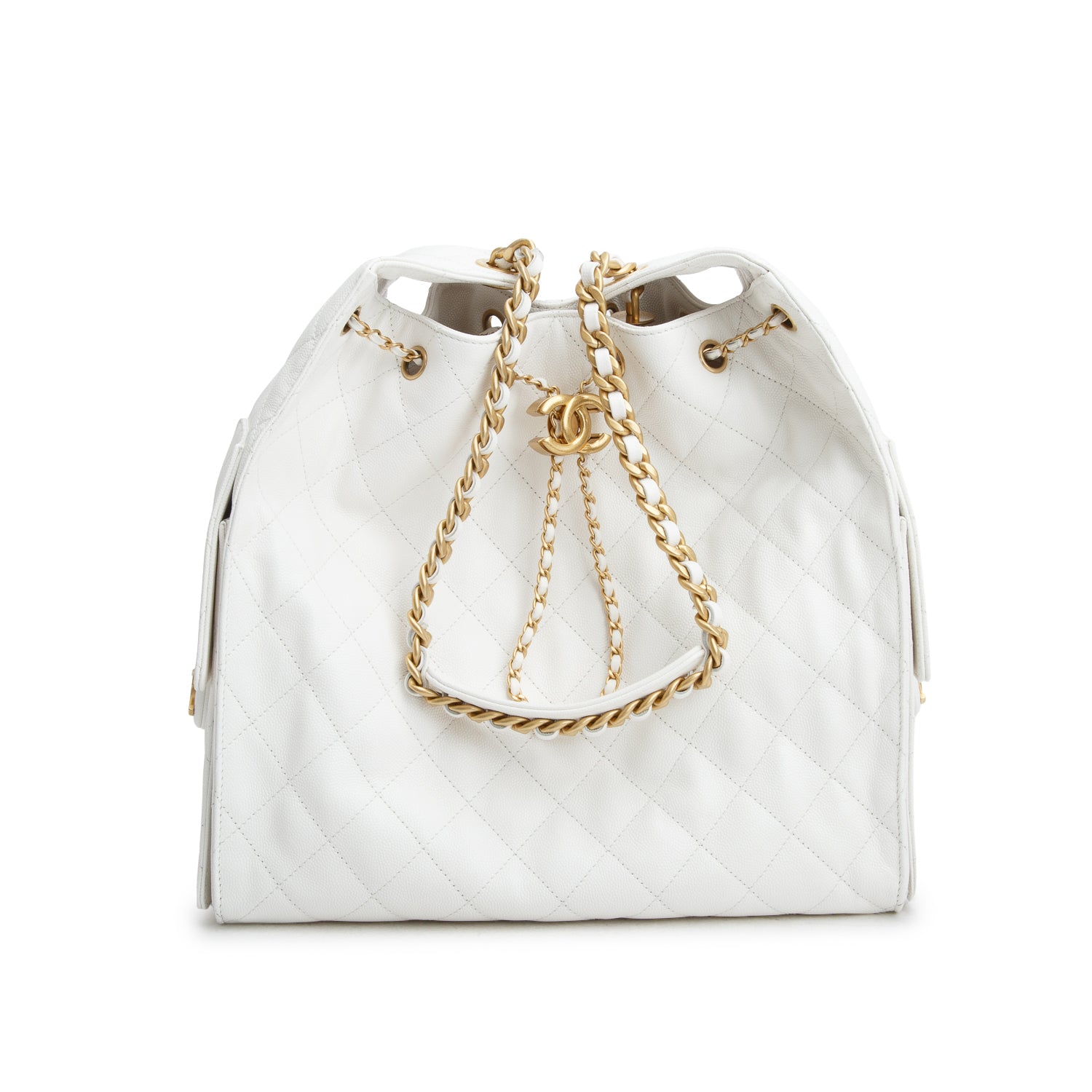 Chanel White Caviar Quilted Medium 25 Handbag w/ Box & Pouch
