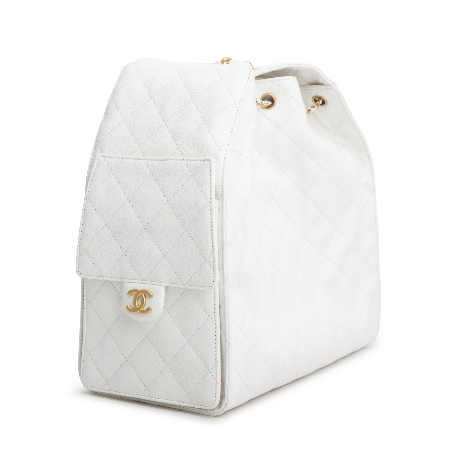 Chanel White Caviar Quilted Medium 25 Handbag w/ Box & Pouch