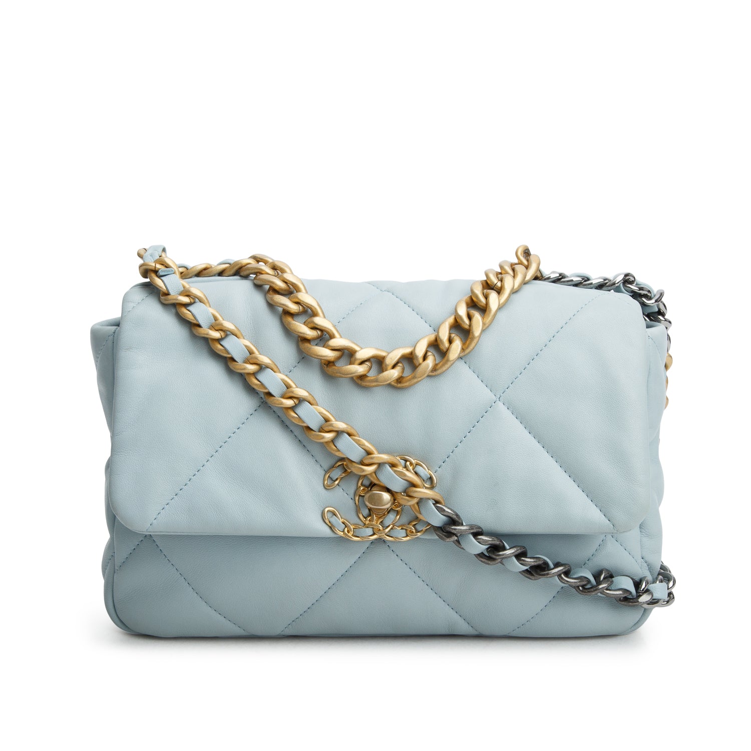 Chanel 2022 Blue Lambskin Leather Medium 19 Flap Bag w/ Box & Receipt