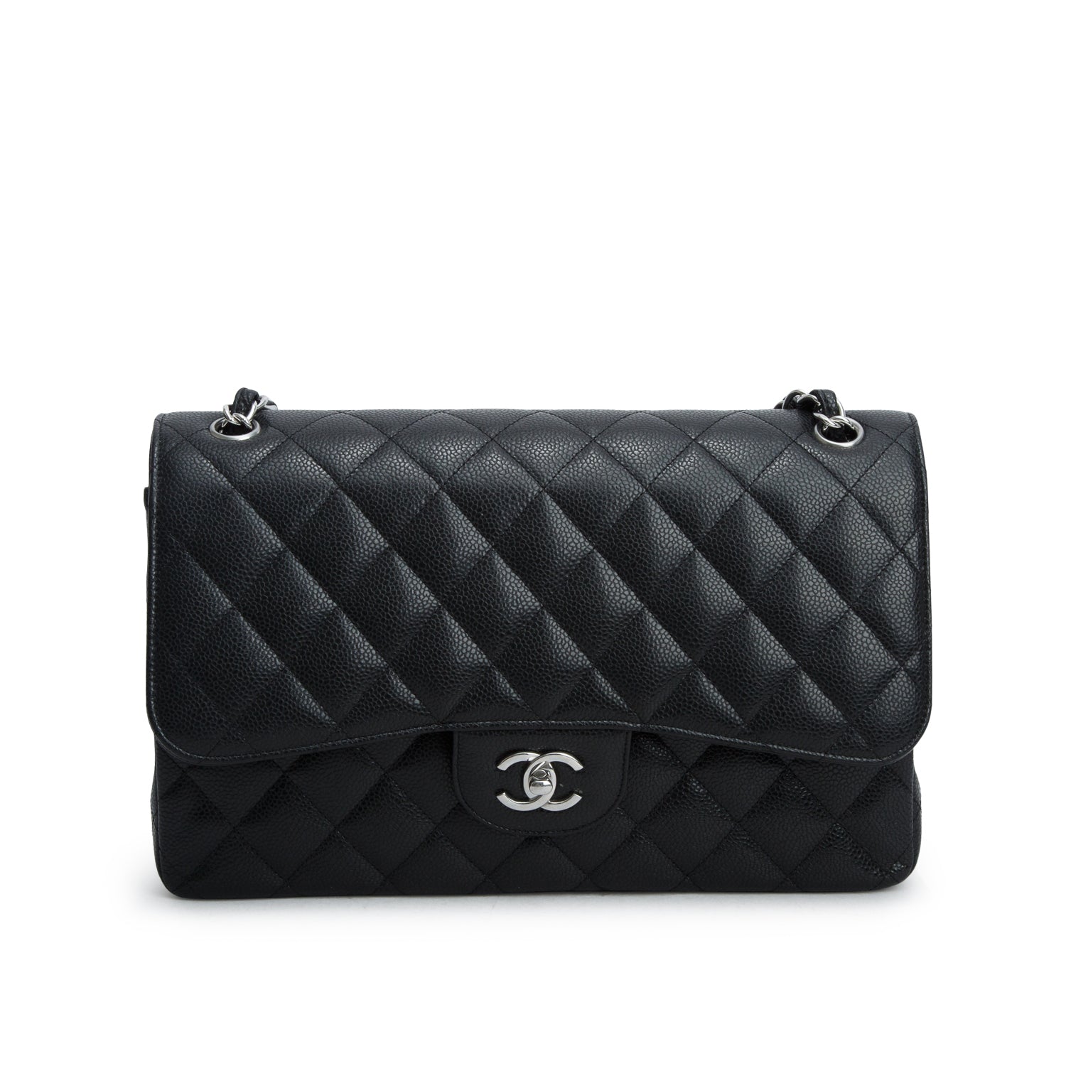 Chanel 2023 Black Caviar Quilted Leather Classic Jumbo Double Flap Bag w/ Box & Receipt