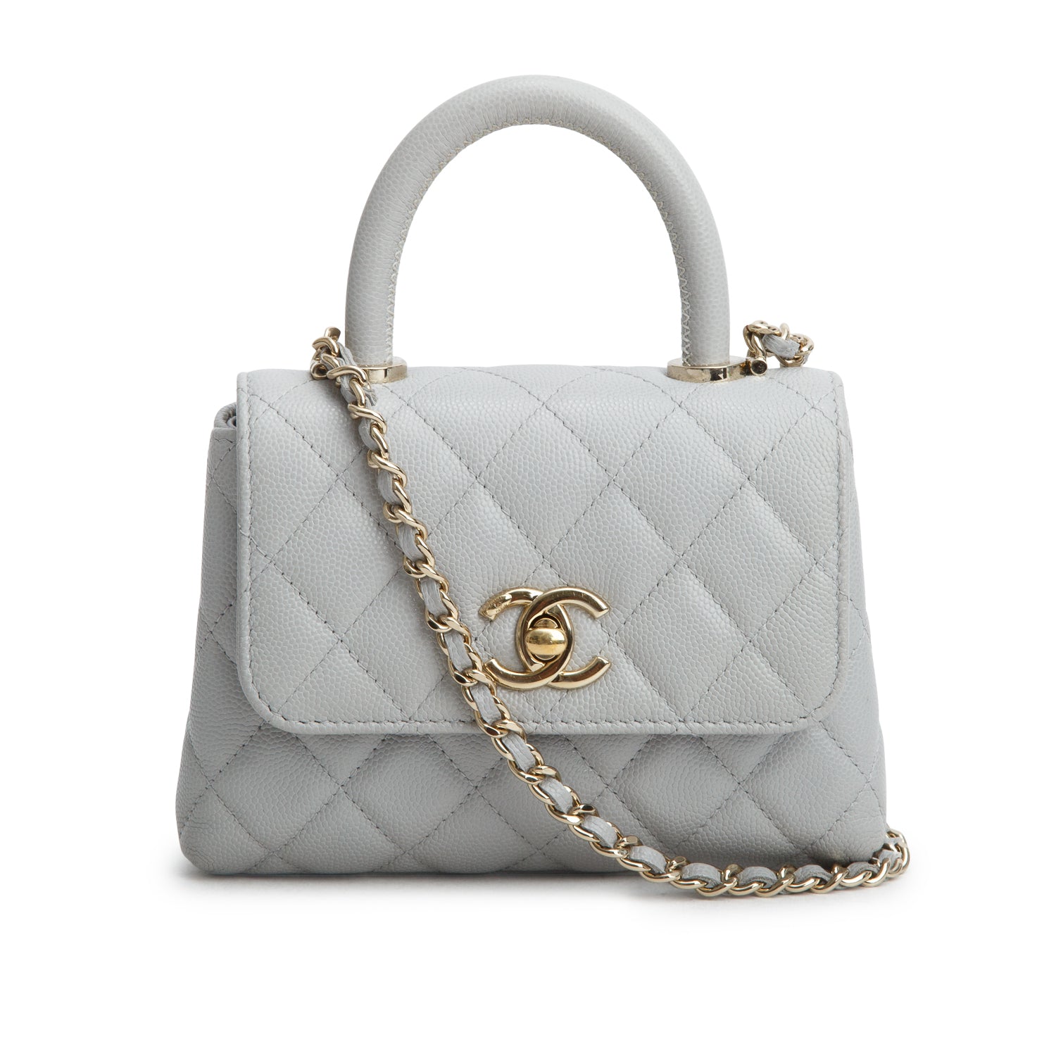 Chanel Grey Caviar Quilted Nano Coco Handle Clutch w/ Box
