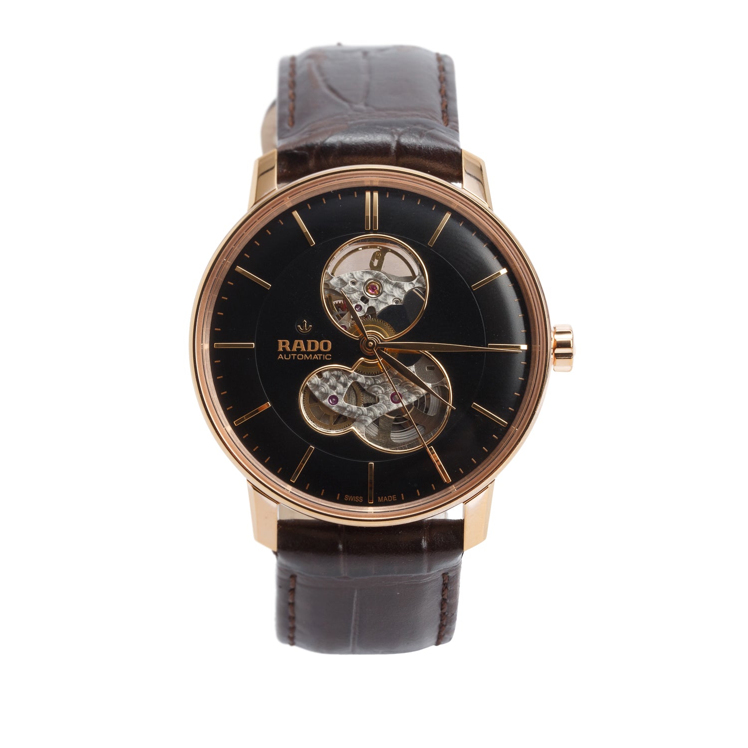 Rado 2024 Rose Gold PVD Stainless Steel Coupole Open Heart 41 MM Automatic Watch Black Dial w/ Box & Papers