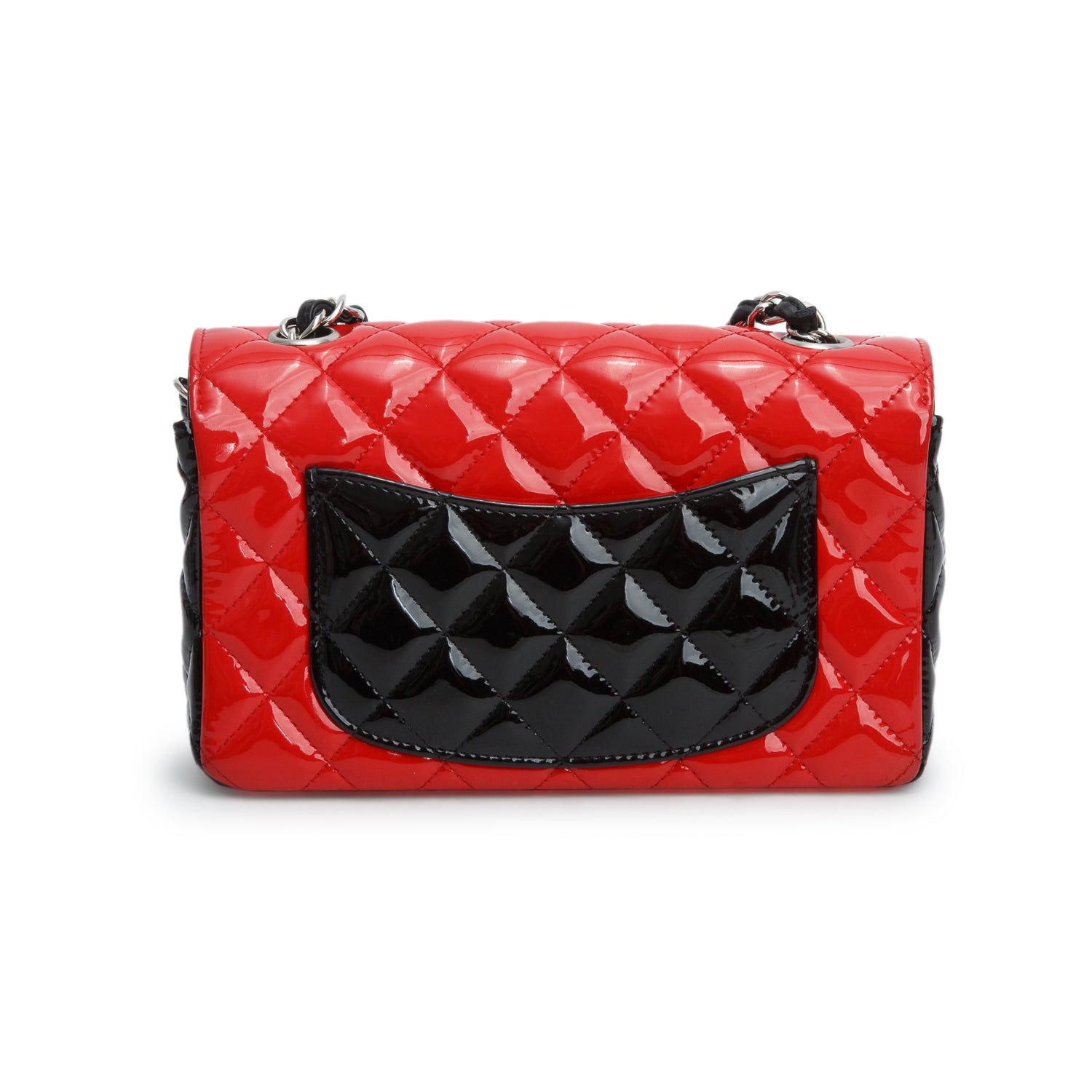 Chanel Red/Black Patent Calfskin Quilted Mini Rectangular Flap w/ Authenticity Card