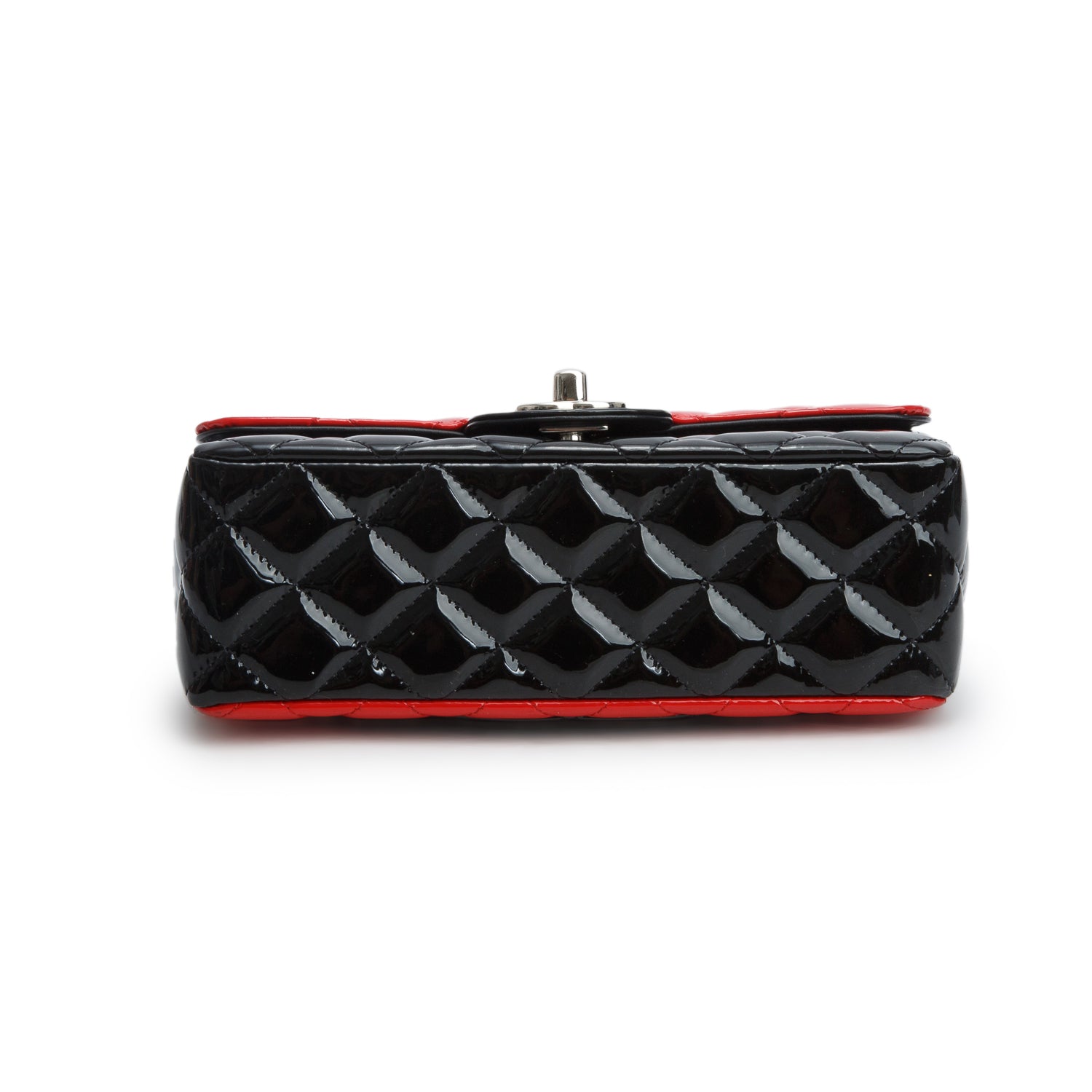 Chanel Red/Black Patent Calfskin Quilted Mini Rectangular Flap w/ Authenticity Card