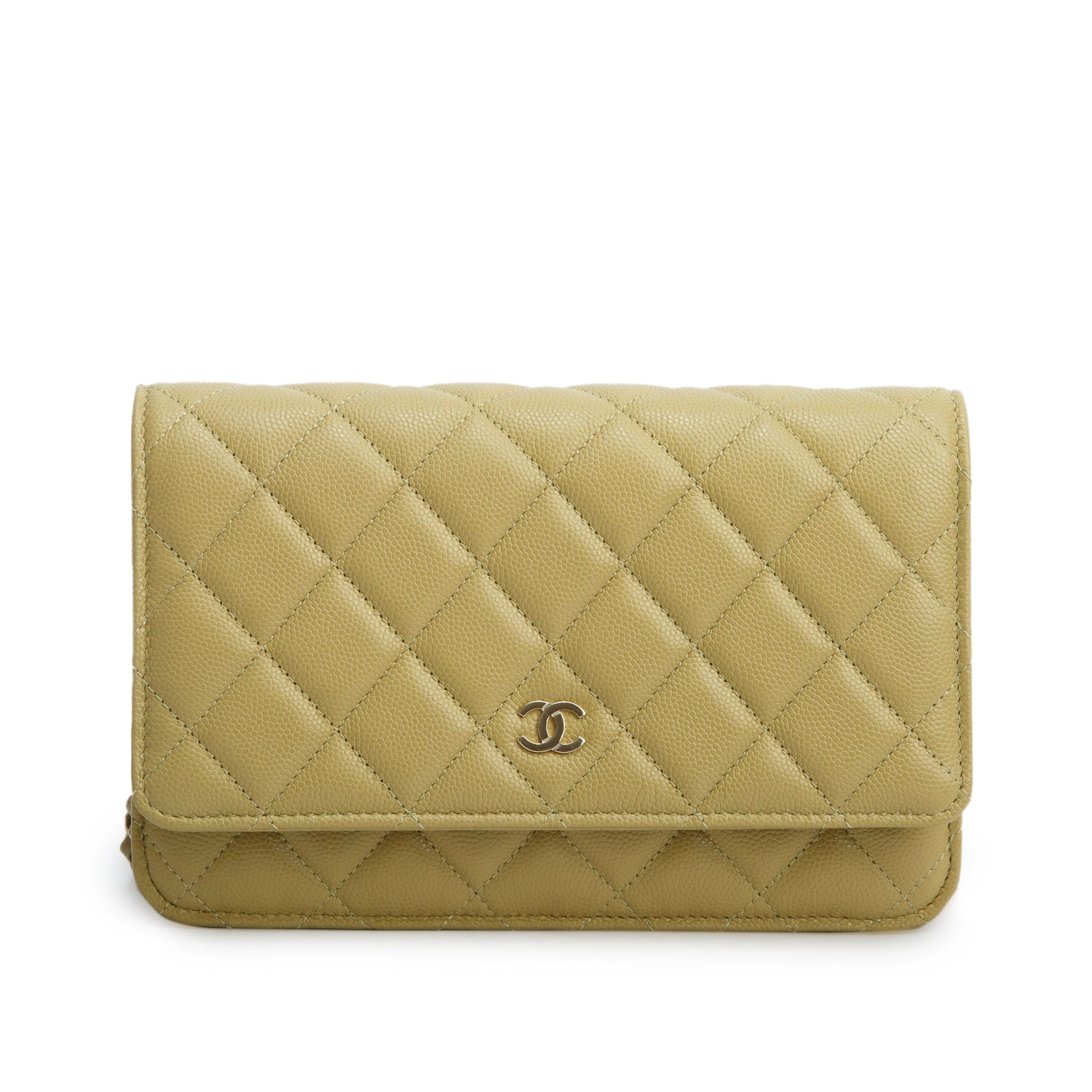 Chanel Green Caviar Quilted Classic Wallet on Chain