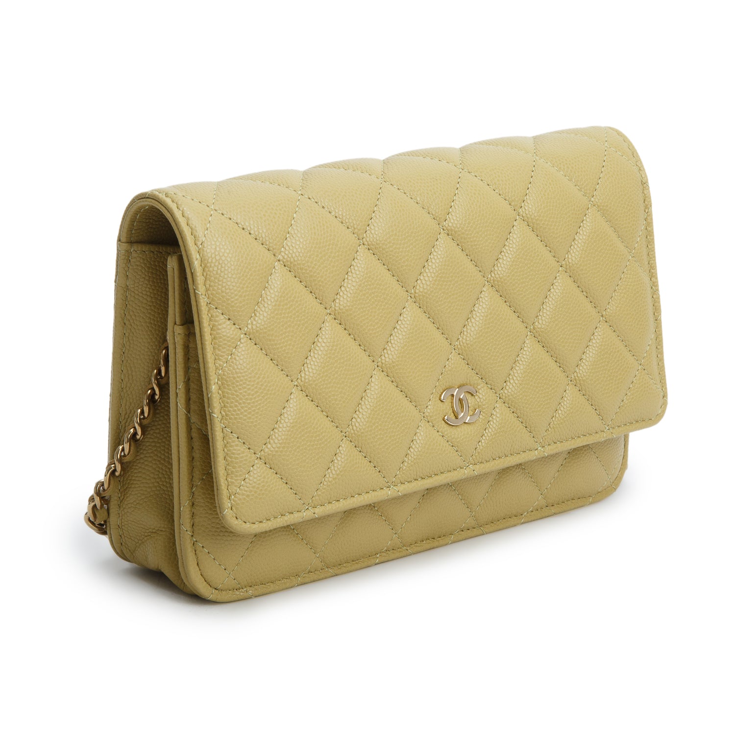 Chanel Green Caviar Quilted Classic Wallet on Chain