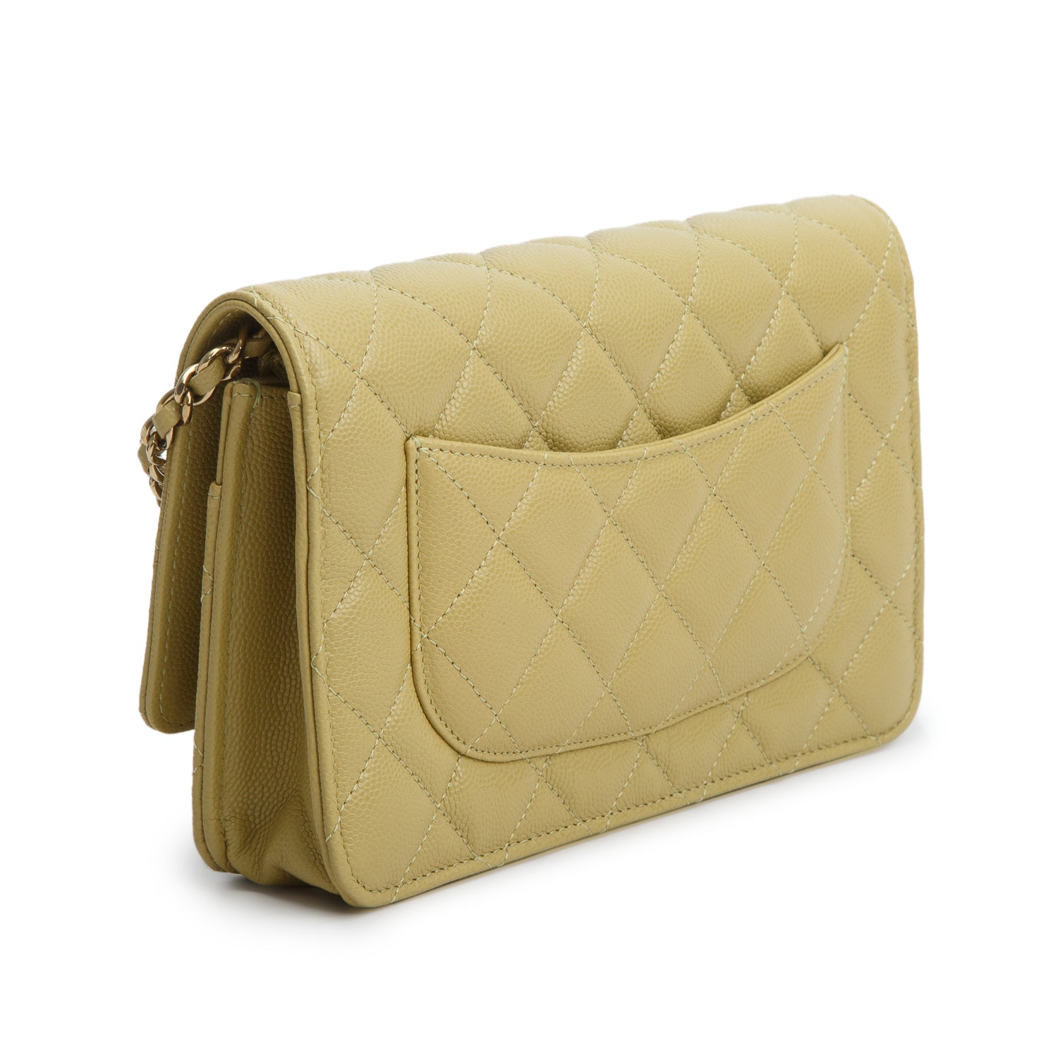 Chanel Green Caviar Quilted Classic Wallet on Chain