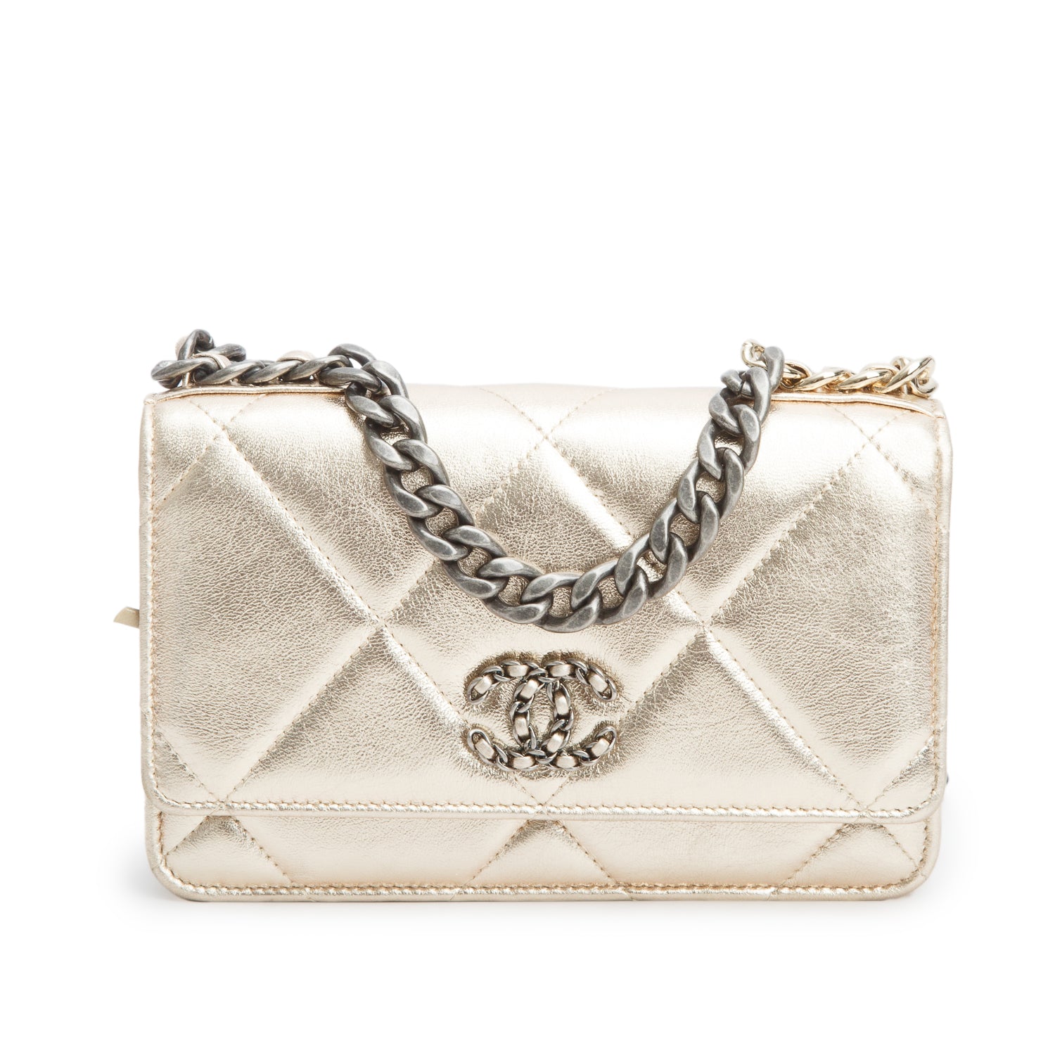 Chanel Gold Lambskin Leather 19 Wallet On Chain