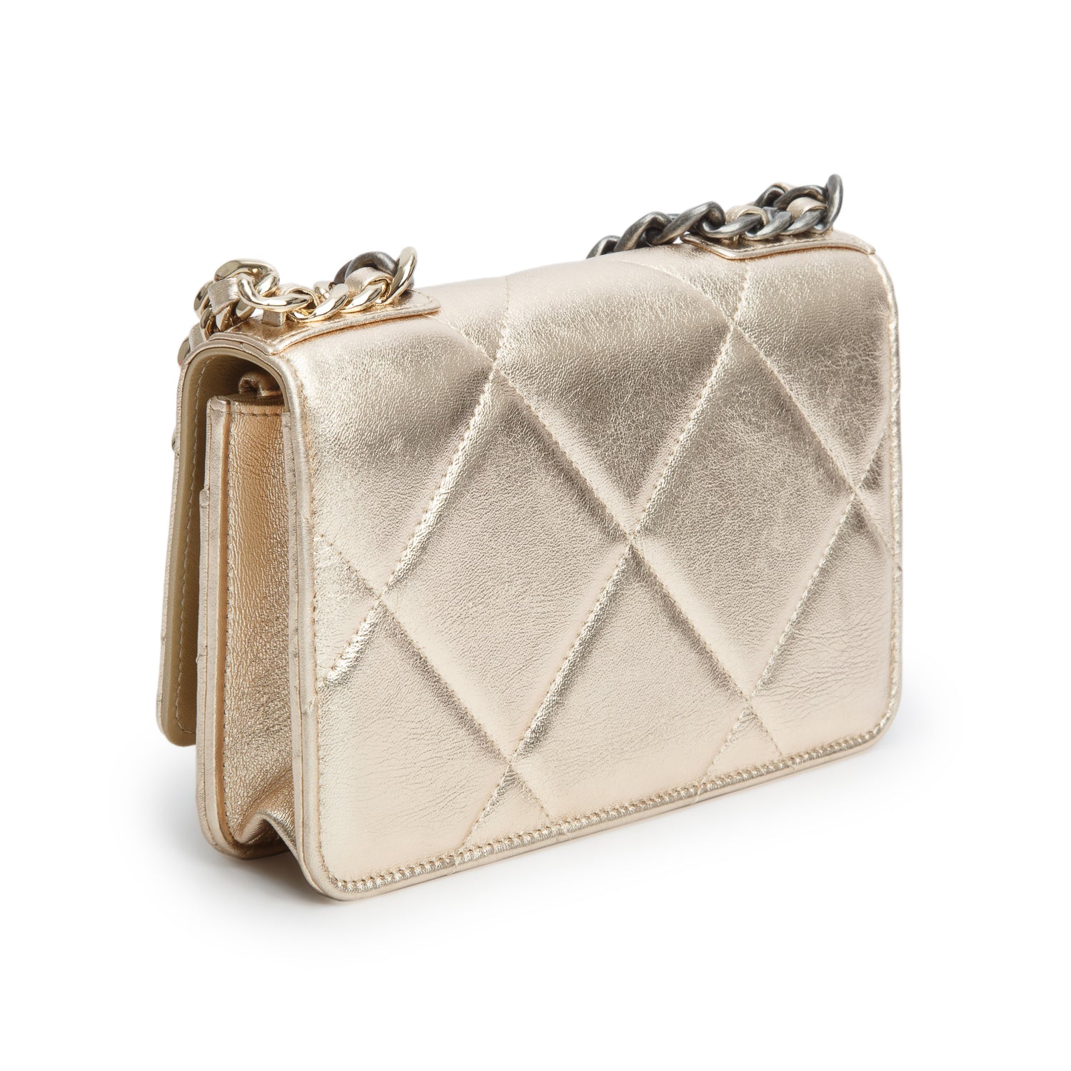 Chanel Gold Lambskin Leather 19 Wallet On Chain