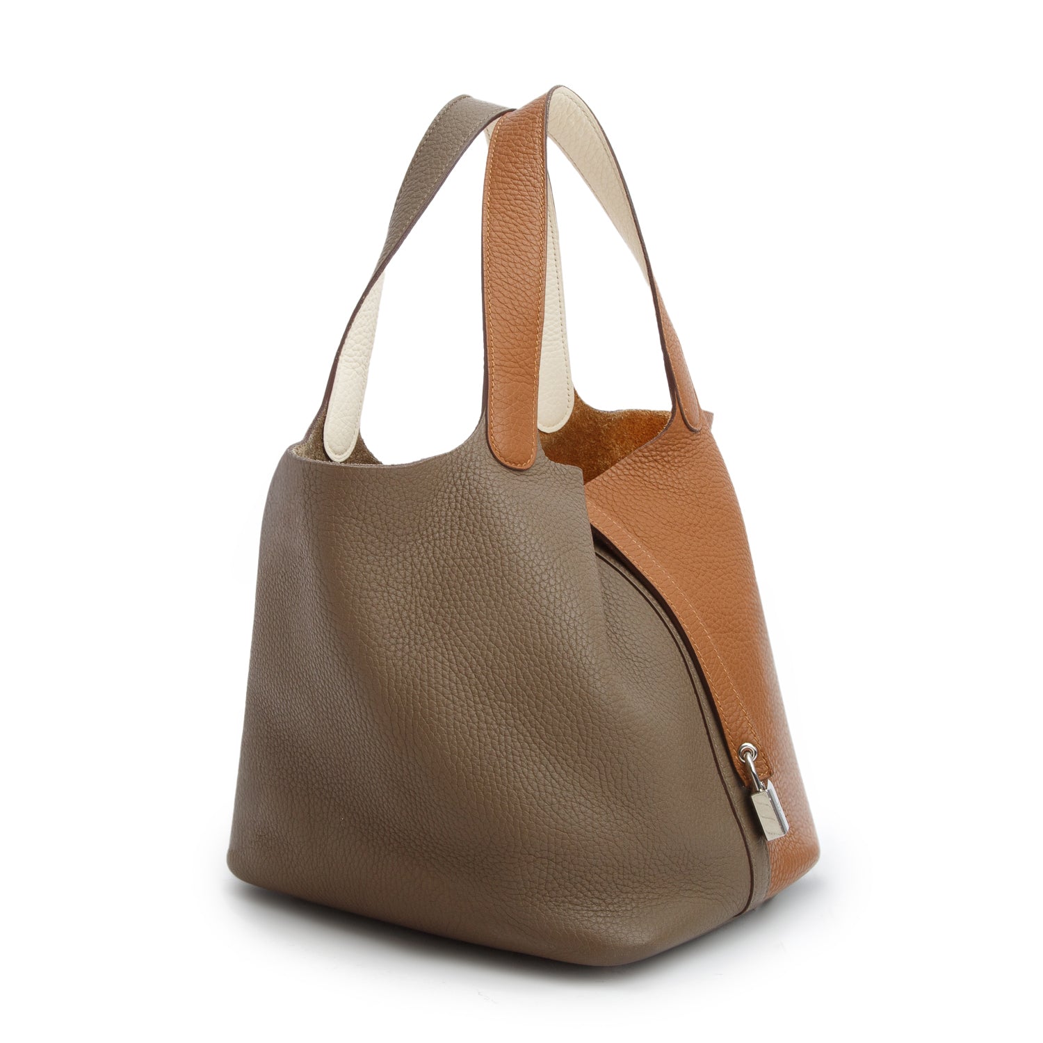 Hermes 2021 Tricolor Etoupe/Gold/Craie Taurillon Clemence Picotin Lock 22