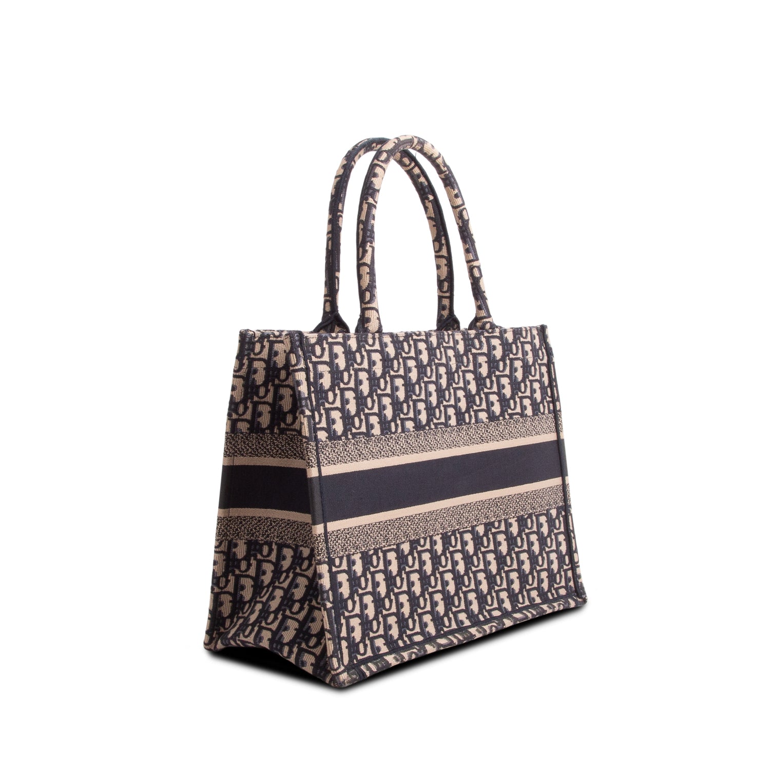 Christian Dior 2022 Ecru and Blue Oblique Embroidery Medium Book Tote w/ Box