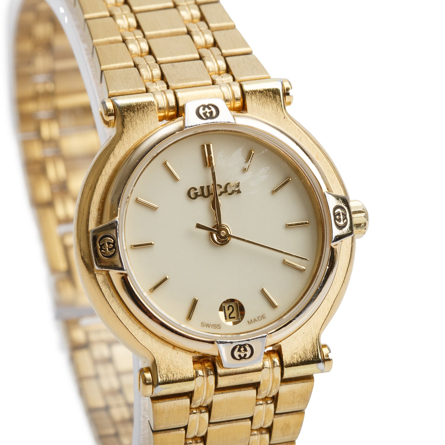 Gucci Gold-Plated Stainless Steel 9200 Series 25 MM Quartz Watch White Dial