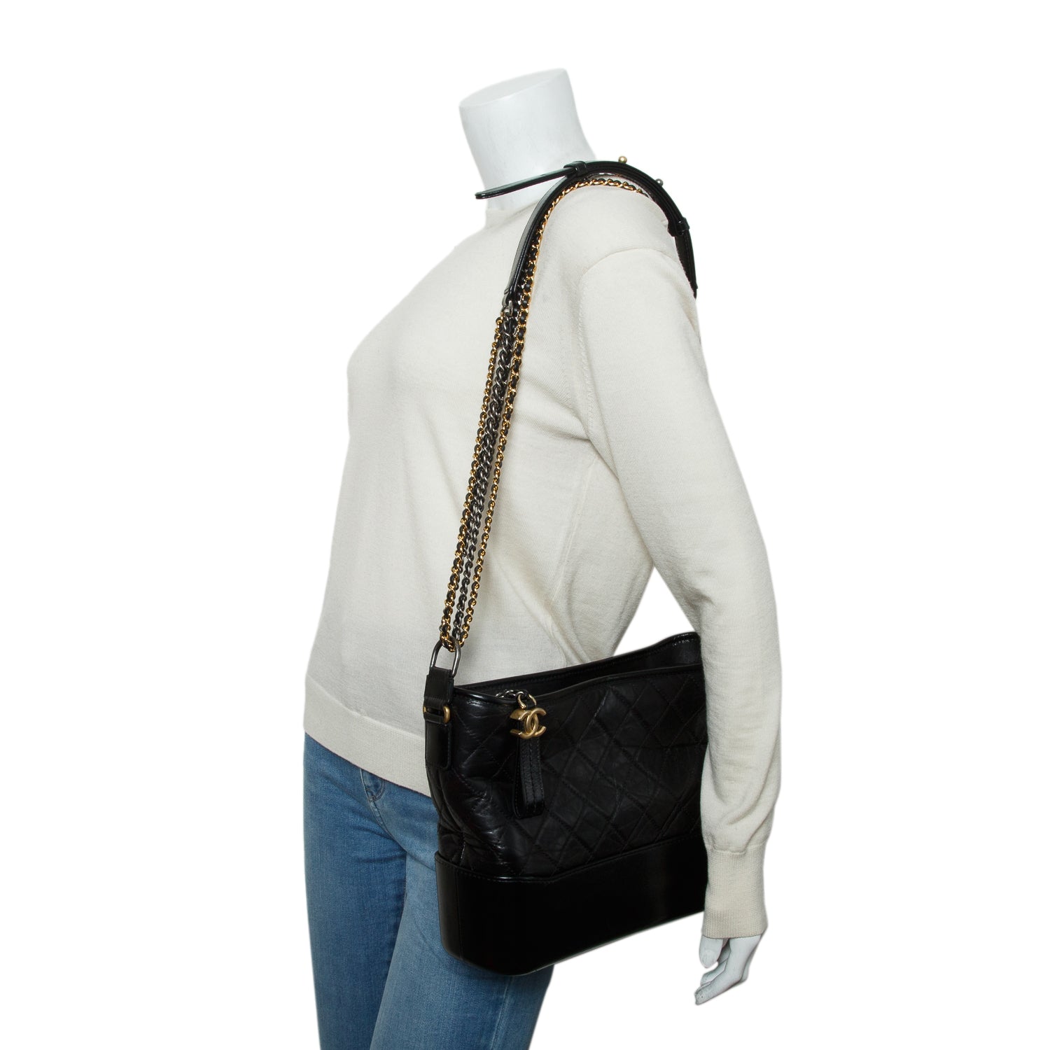 Chanel Black Aged Calfskin Leather Medium Gabrielle Hobo w/ Authenticity Card