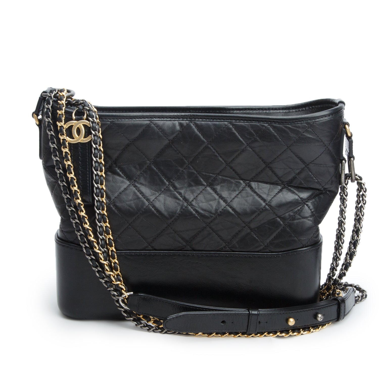 Chanel Black Aged Calfskin Leather Medium Gabrielle Hobo w/ Authenticity Card