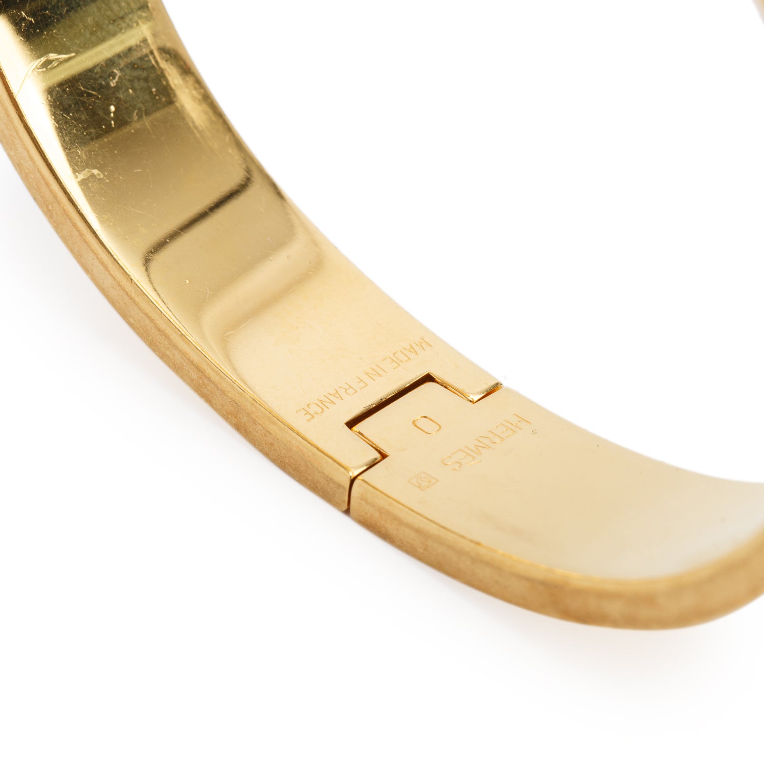 Hermes Gold Plated Black Enamel 12 MM Clic H Bracelet w/ Box