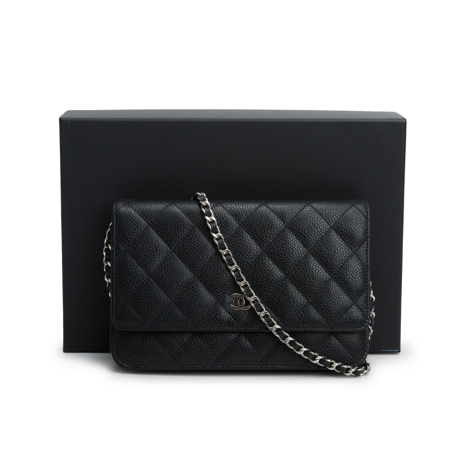 Chanel Black Caviar Quilted Classic Wallet on Chain w/ Box & Authenticity Card