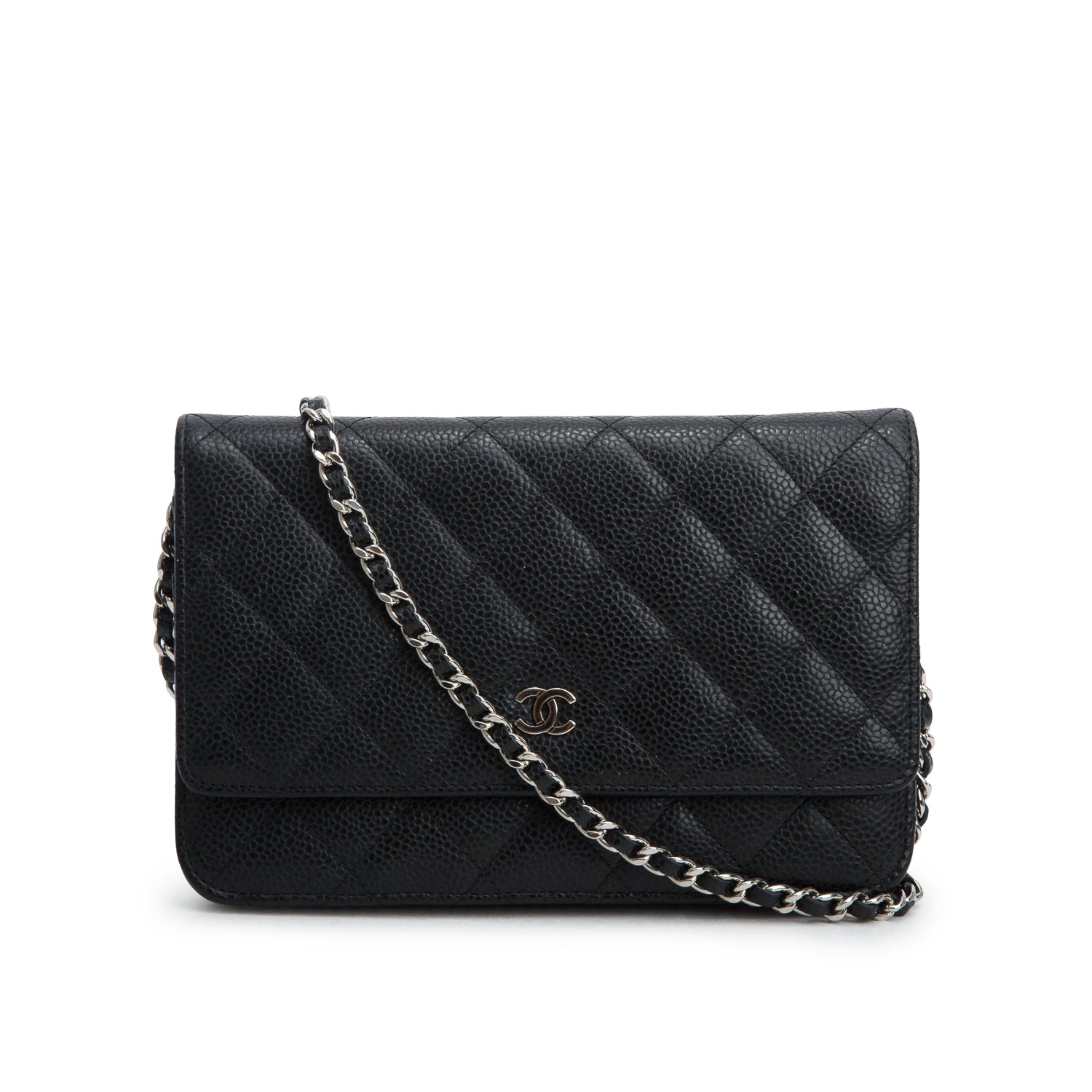 Chanel Black Caviar Quilted Classic Wallet on Chain w/ Box & Authenticity Card